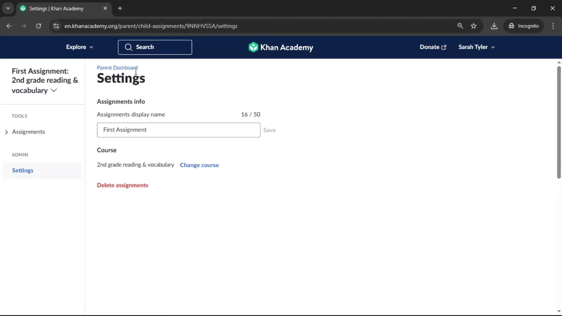 Creating an assignment screenshot