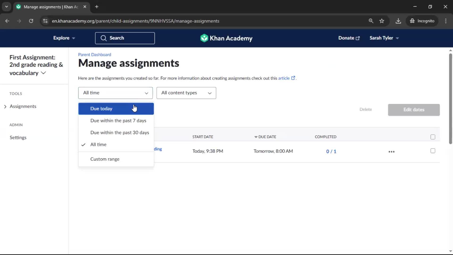 Creating an assignment screenshot
