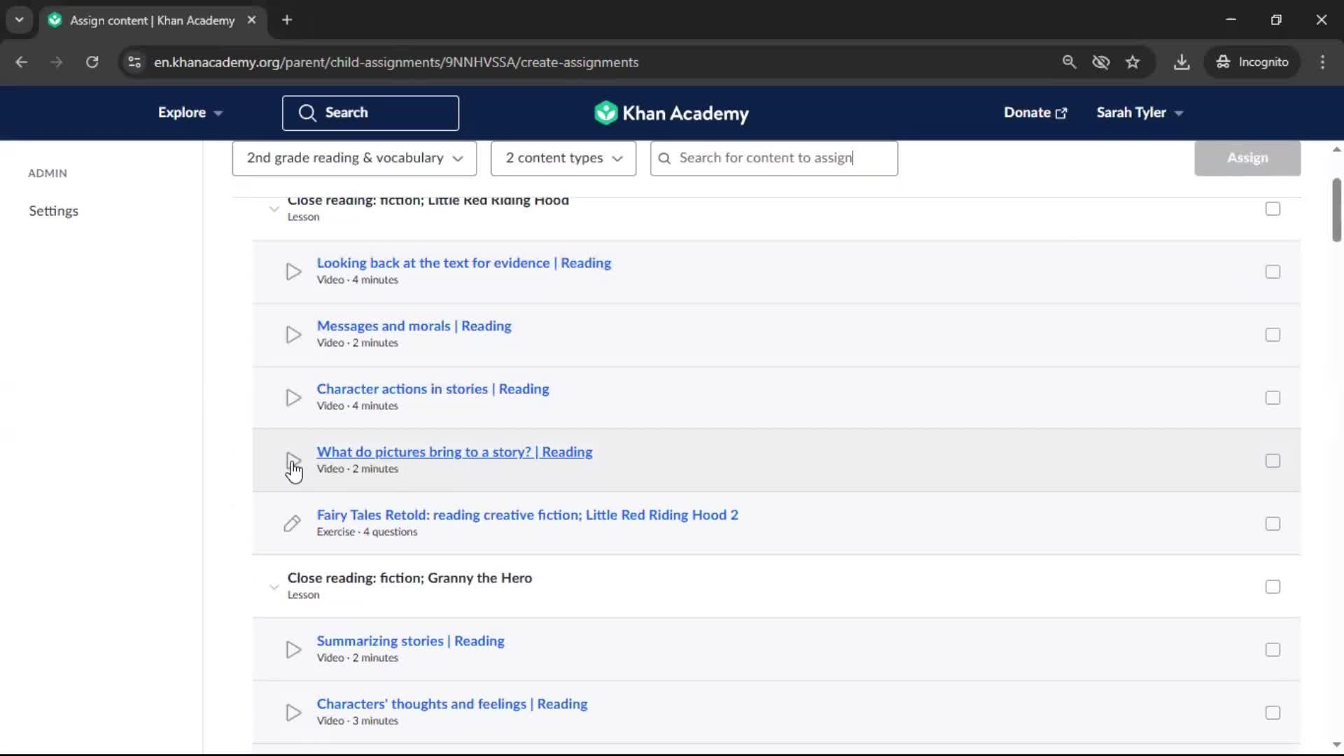 Creating an assignment screenshot