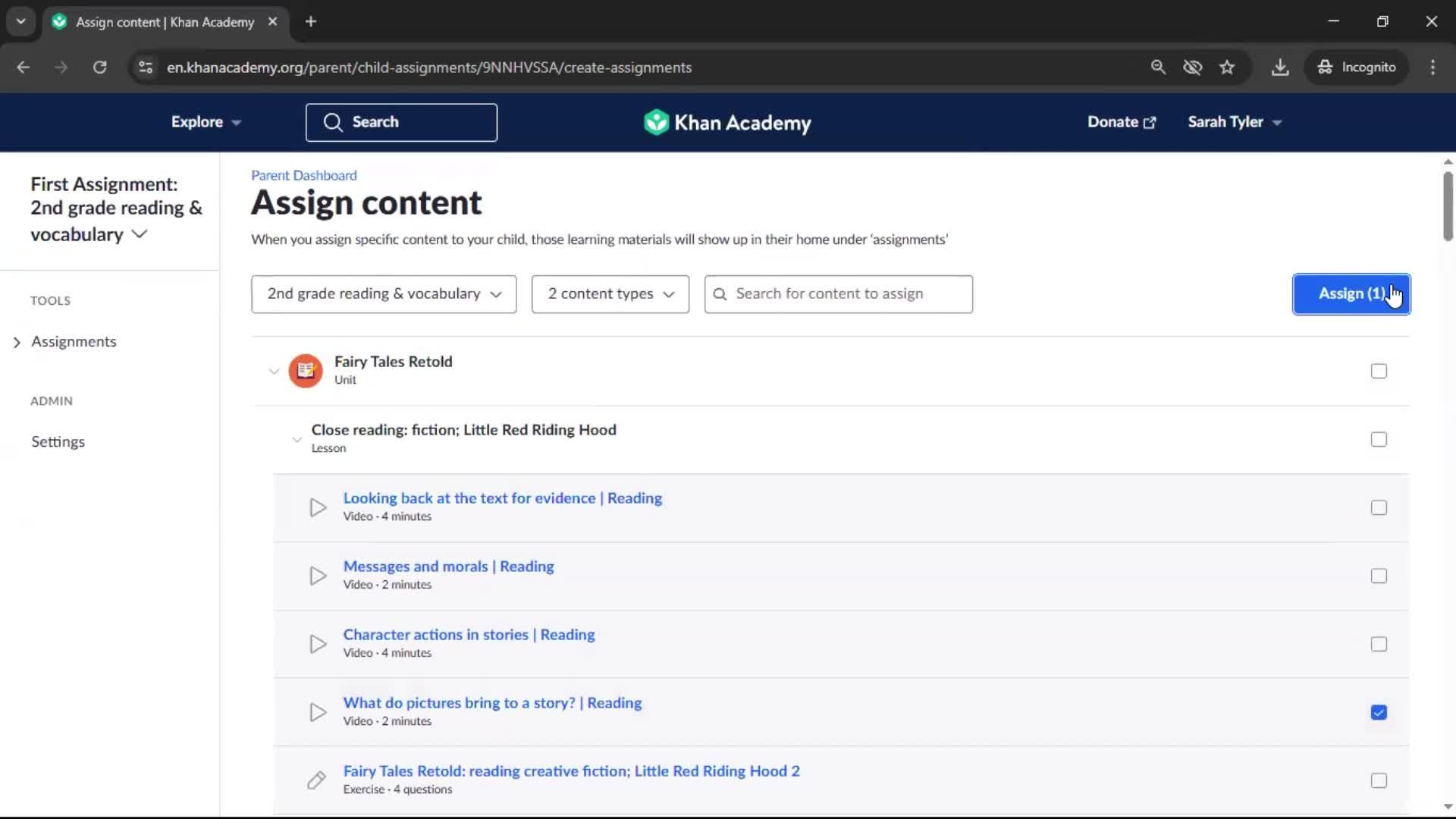 Creating an assignment screenshot