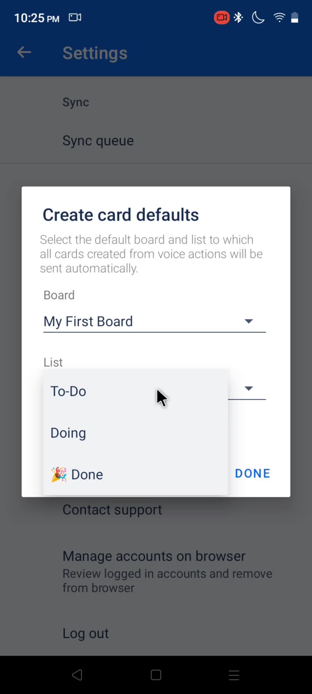 Creating card defaults screenshot