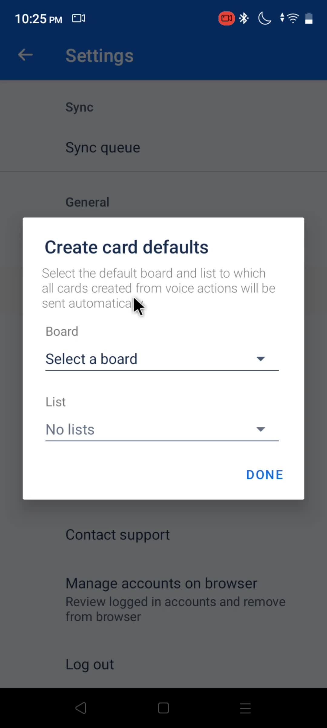 Creating card defaults screenshot