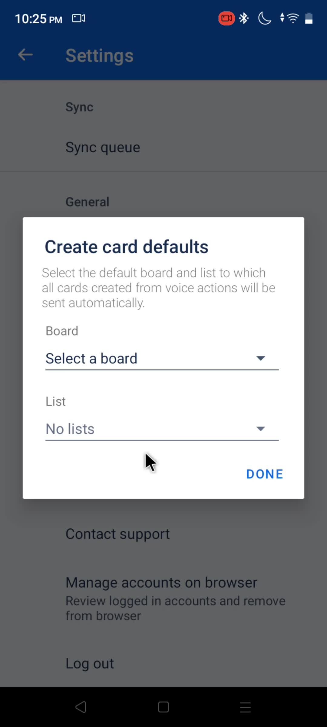 Creating card defaults screenshot