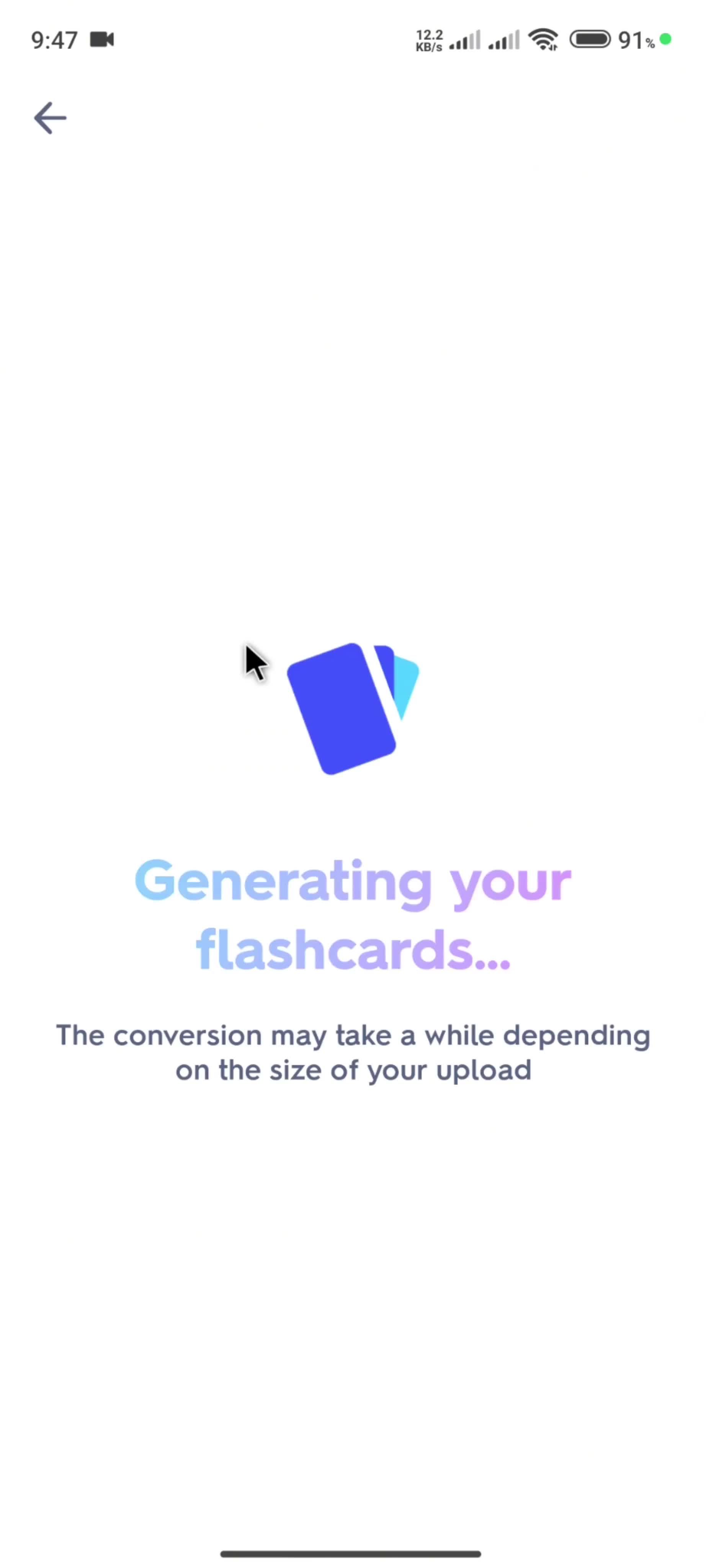 Creating flashcard set screenshot