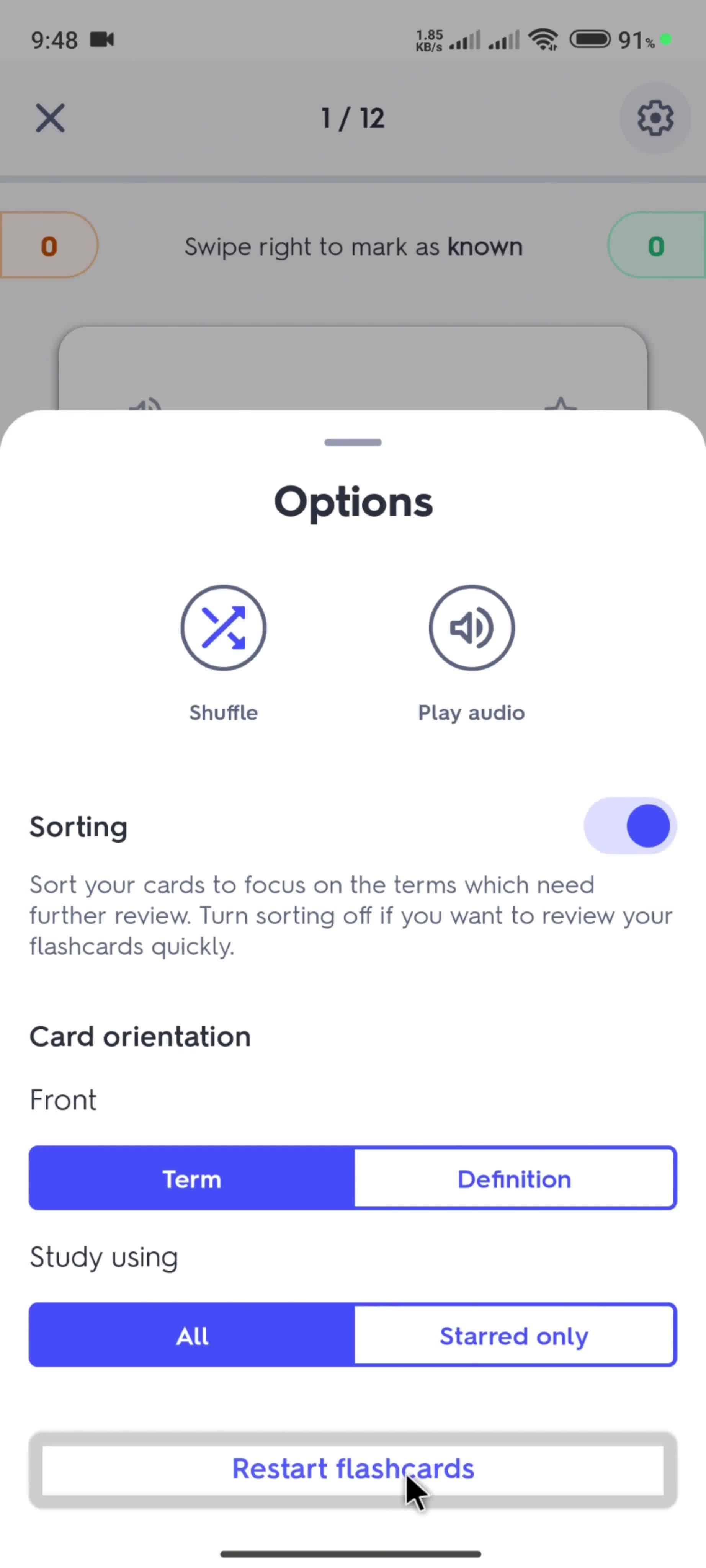 Creating flashcard set screenshot