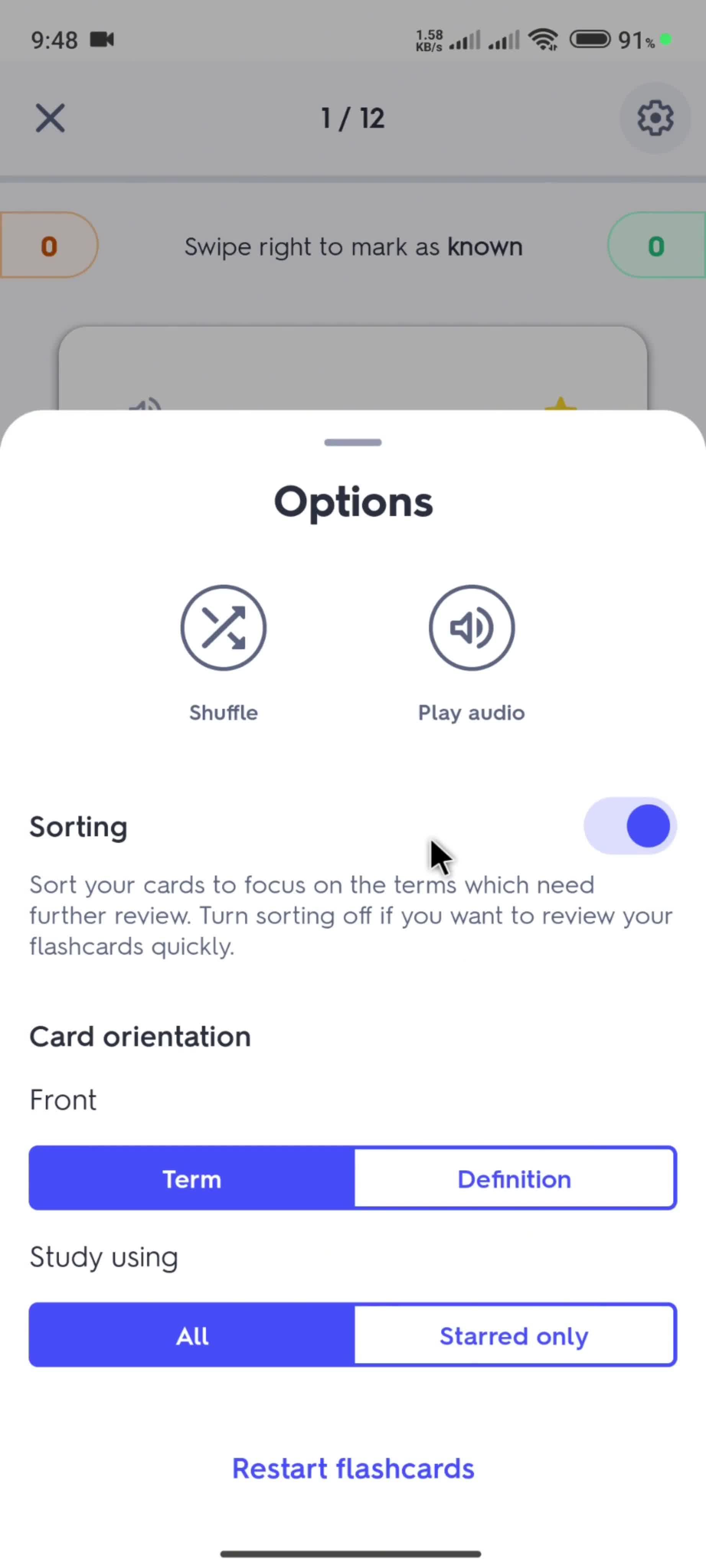 Creating flashcard set screenshot