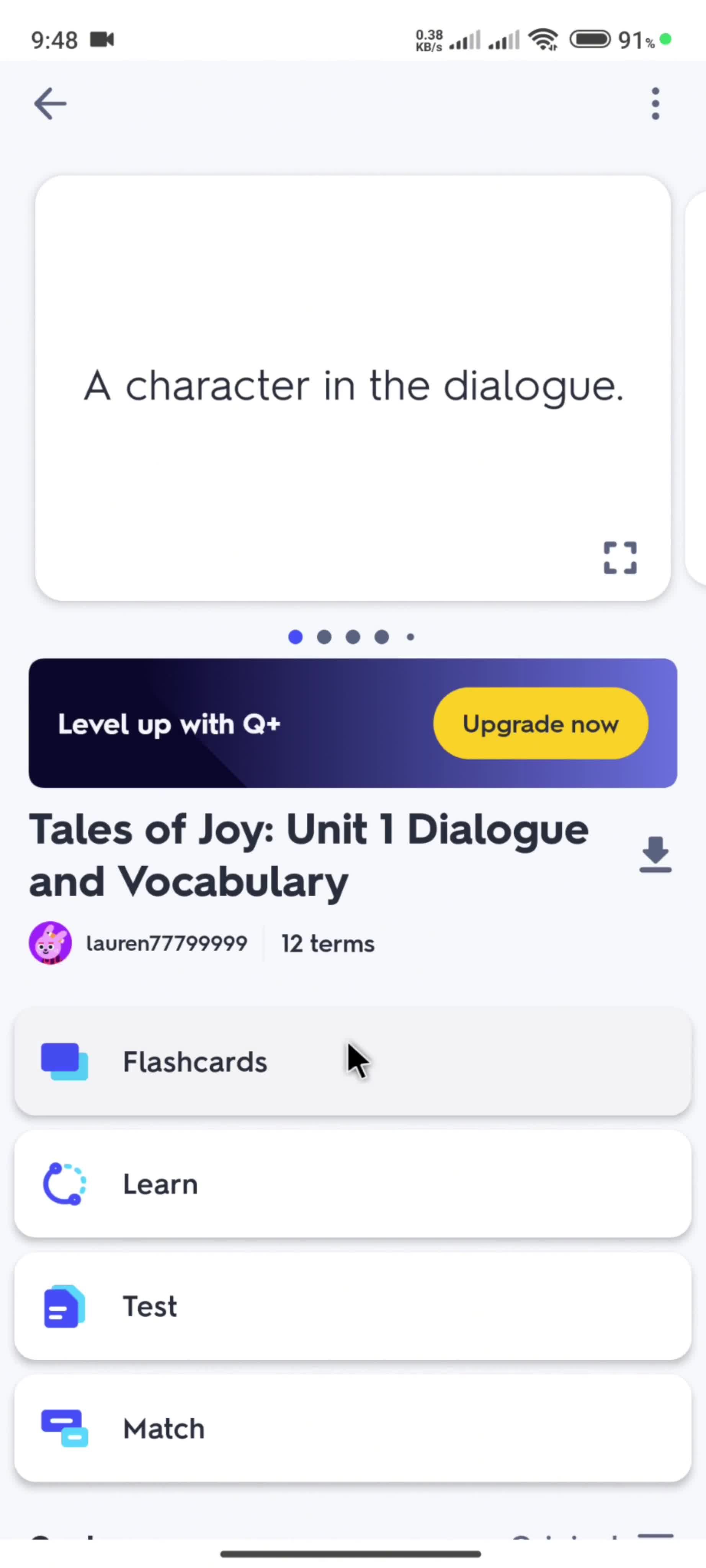 Creating flashcard set screenshot