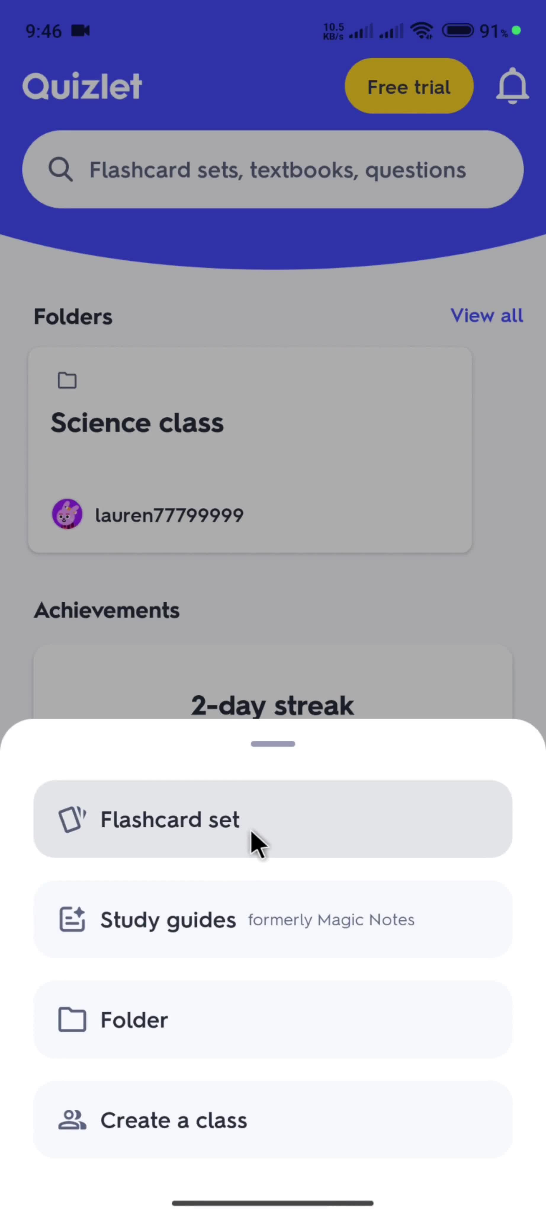 Creating flashcard set screenshot