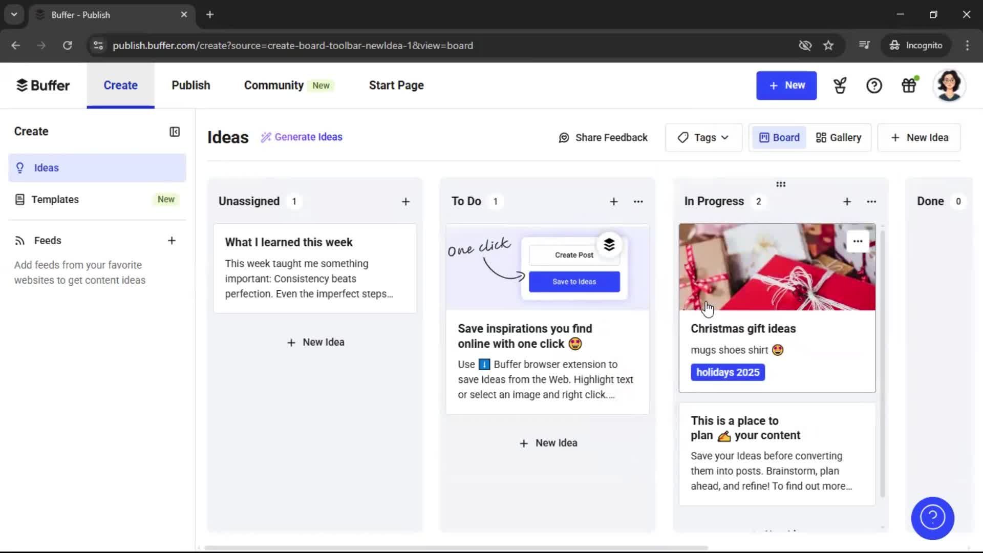 Creating a new idea screenshot