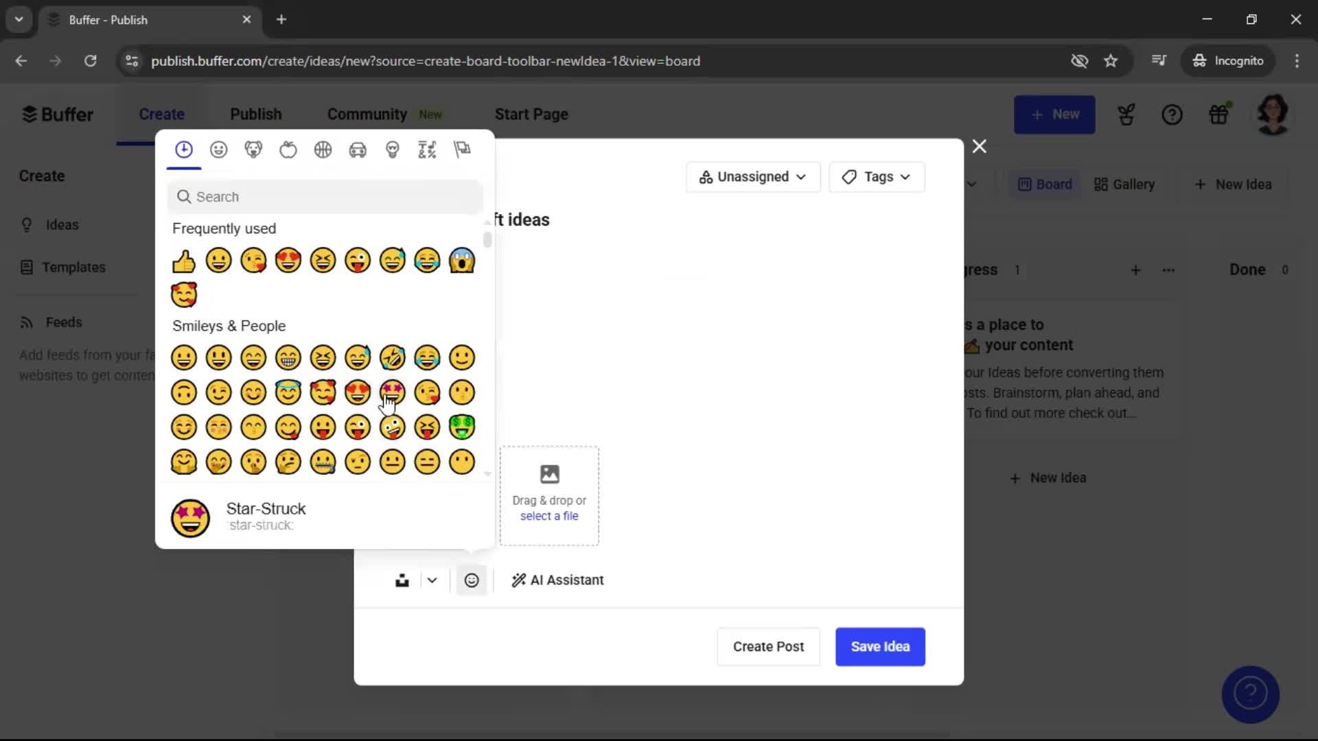 Creating a new idea screenshot