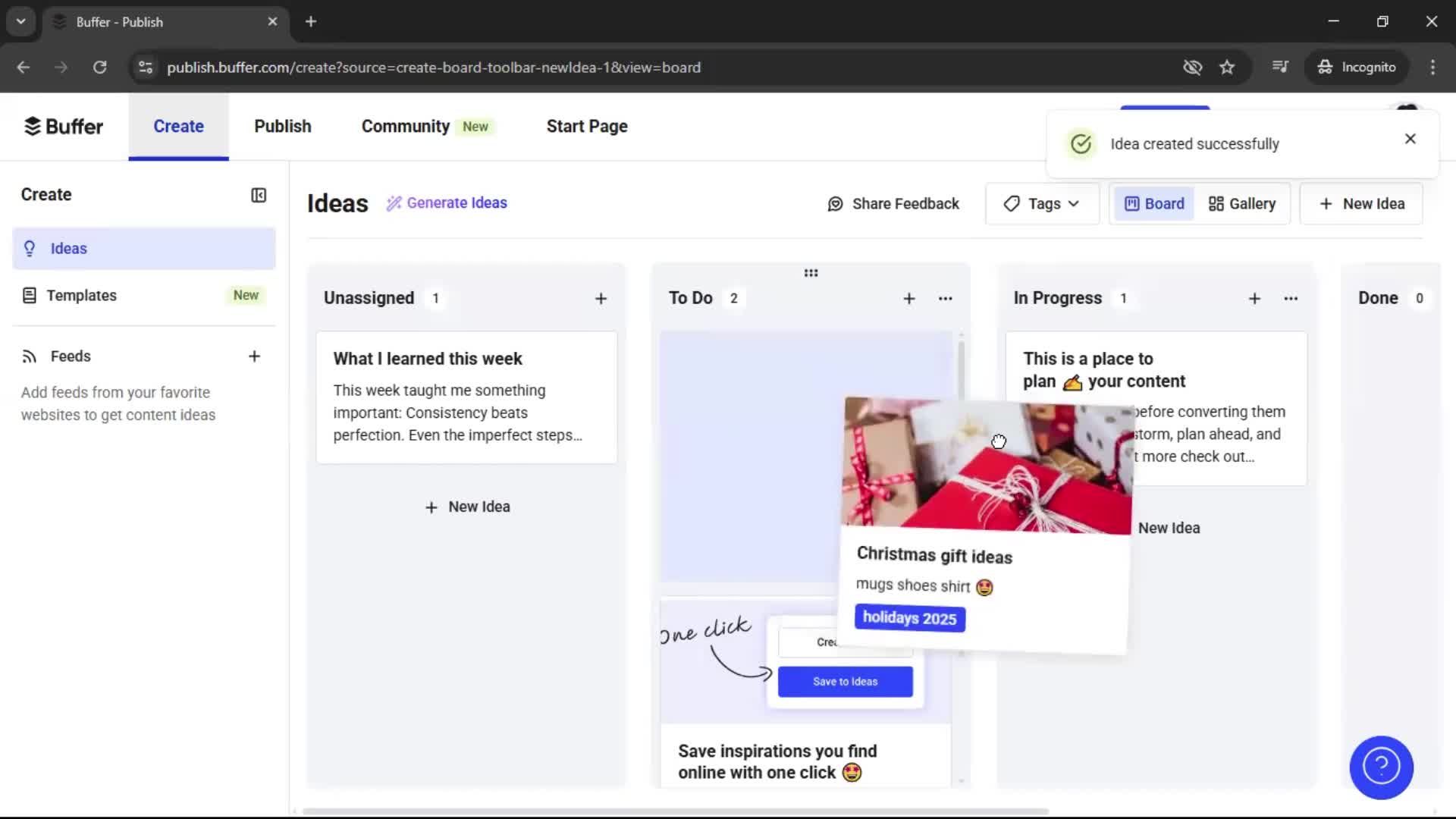 Creating a new idea screenshot