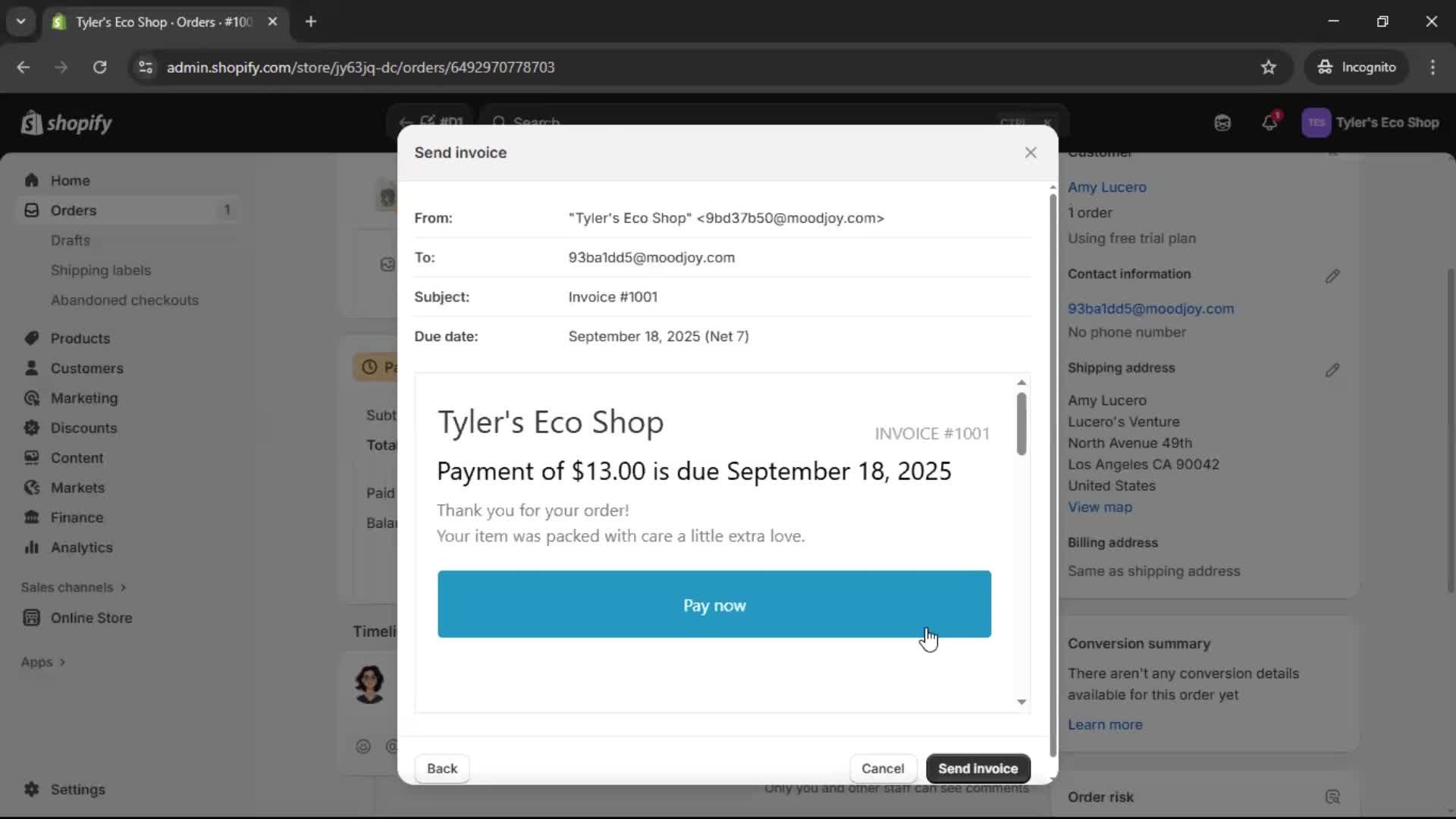 Creating a purchase order screenshot