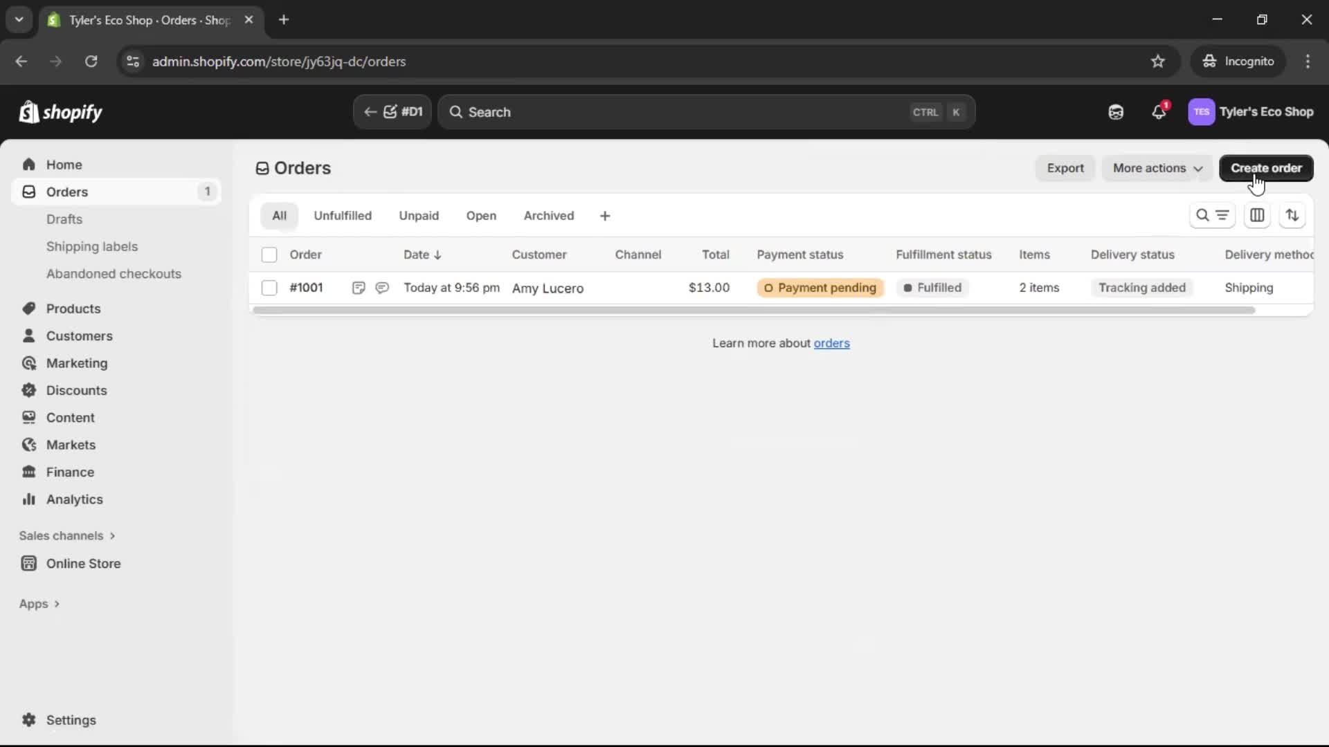 Creating a purchase order screenshot