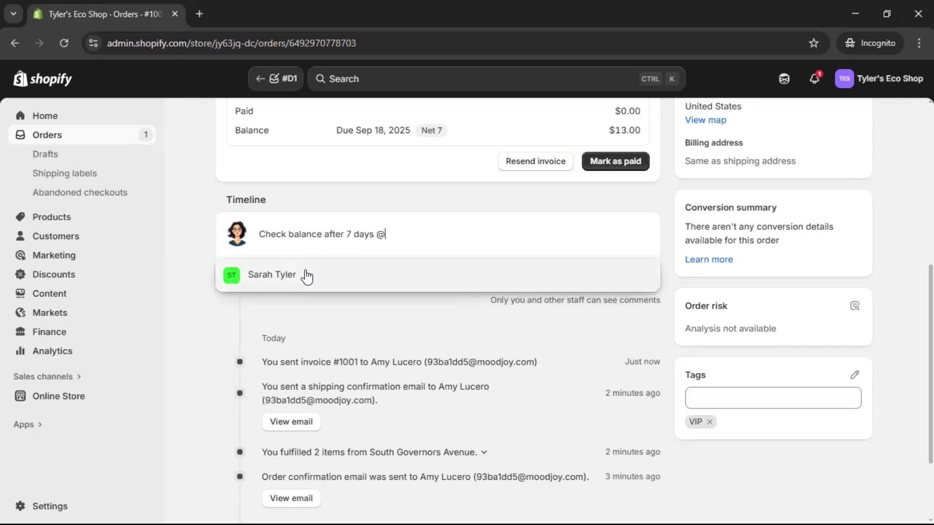 Creating a purchase order screenshot