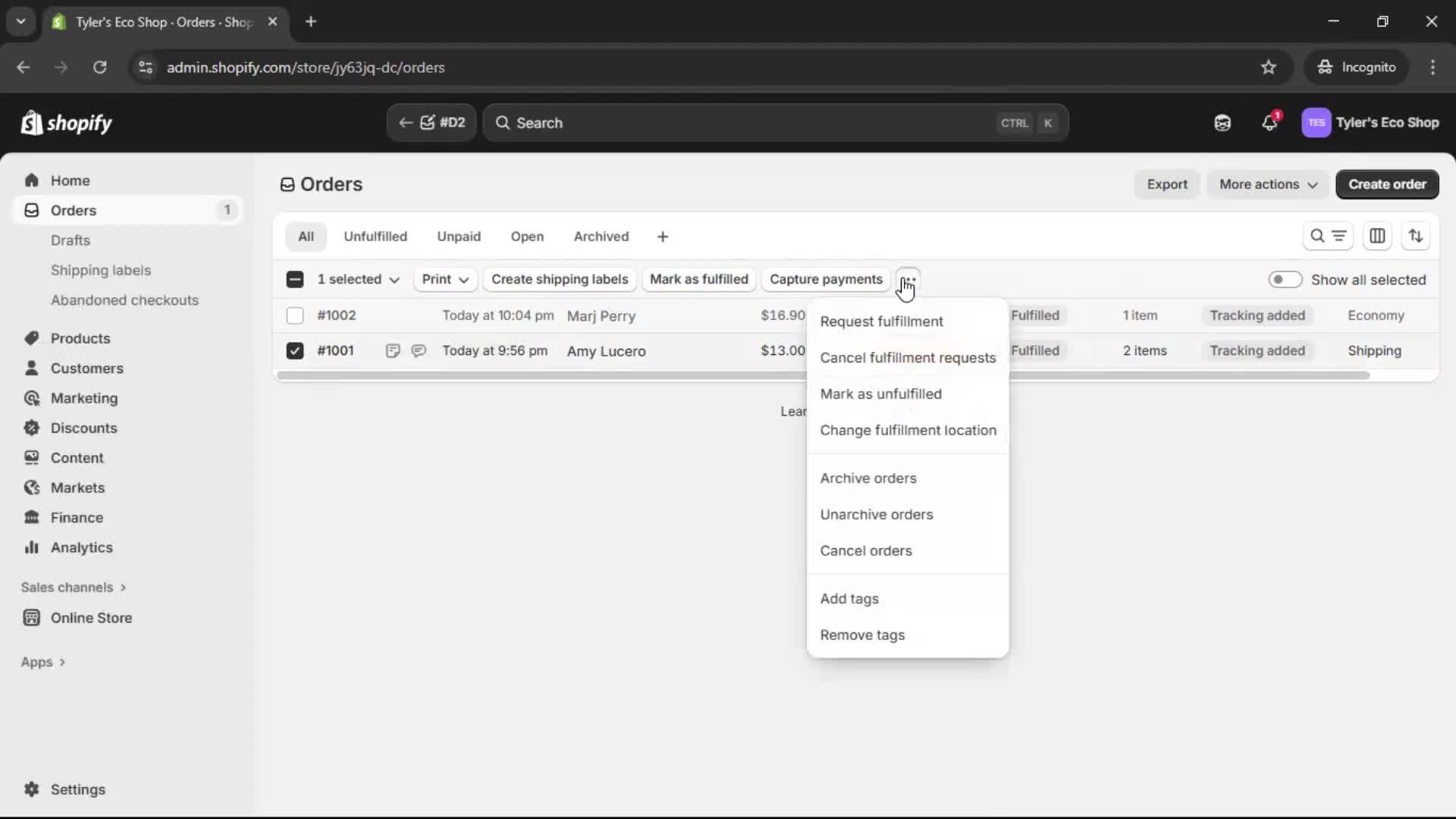 Creating a purchase order screenshot