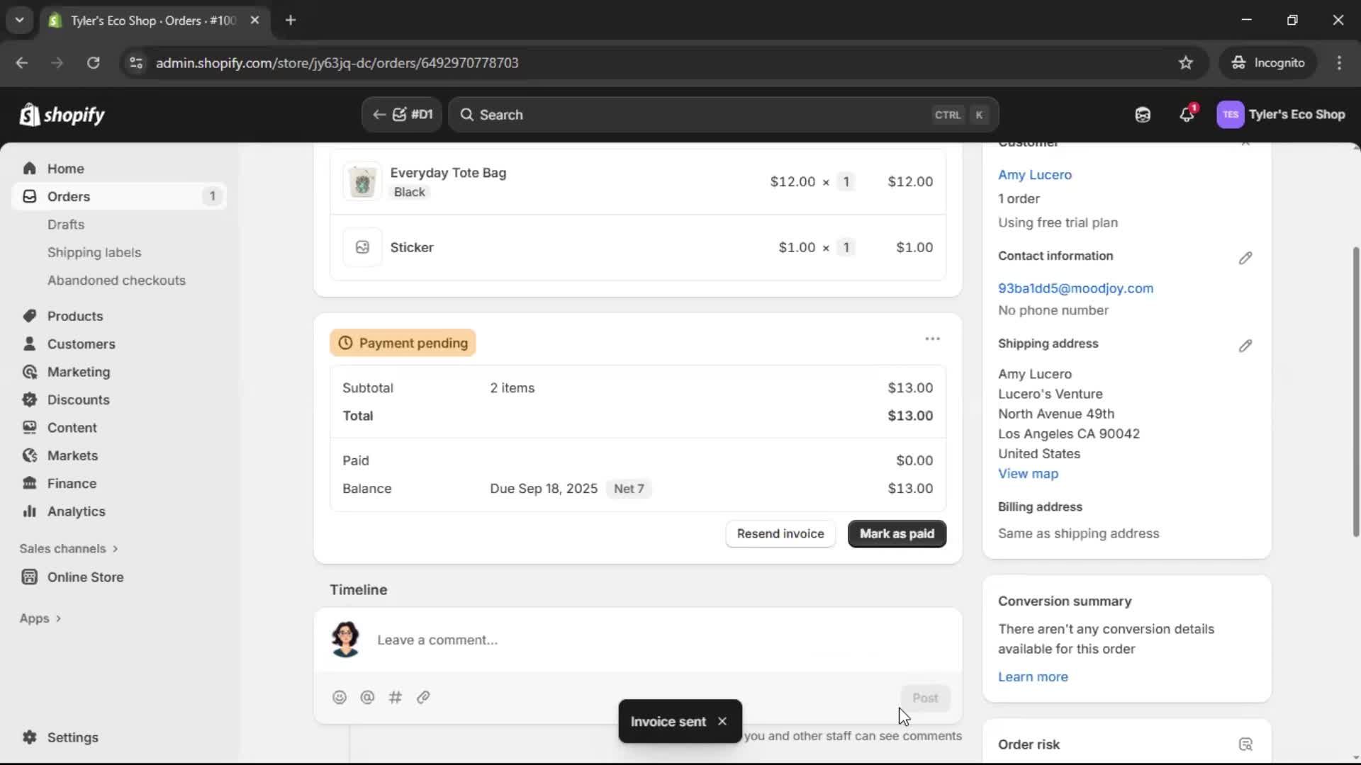 Creating a purchase order screenshot