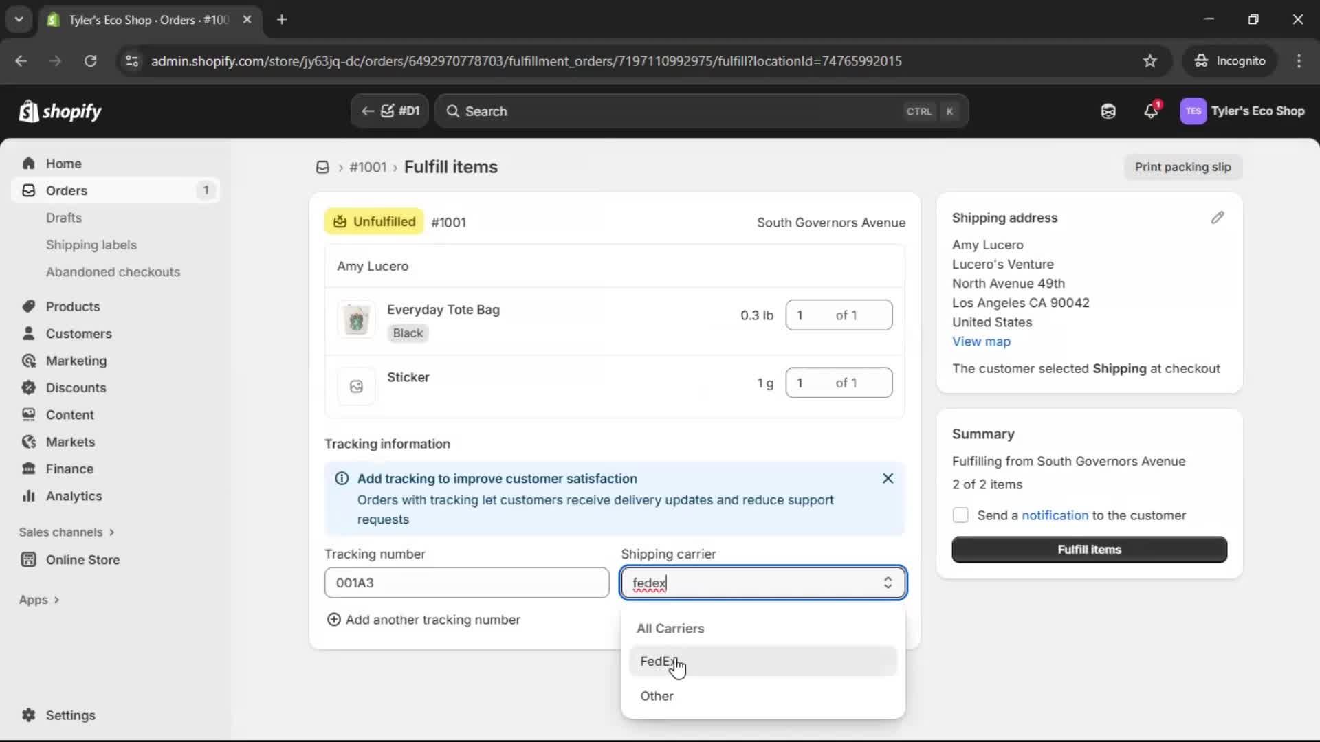 Creating a purchase order screenshot