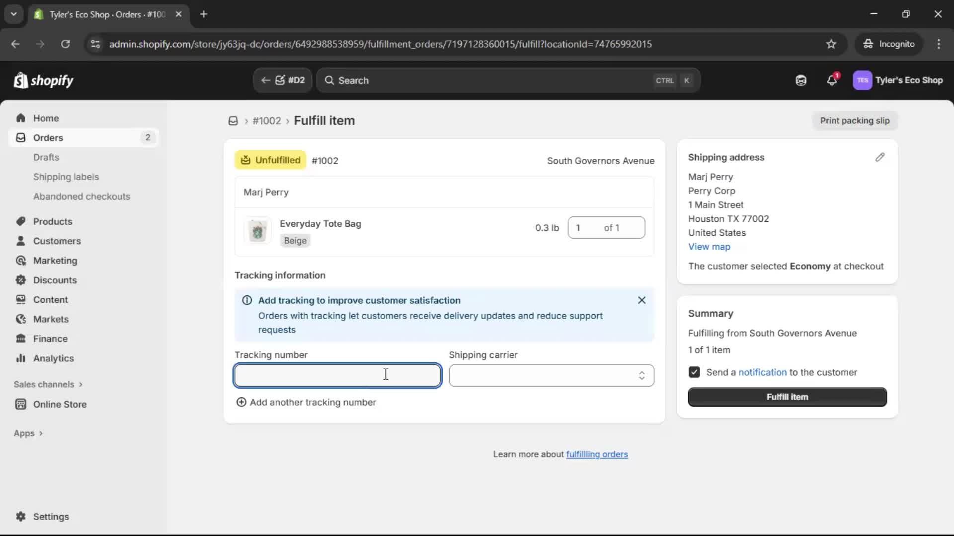 Creating a purchase order screenshot