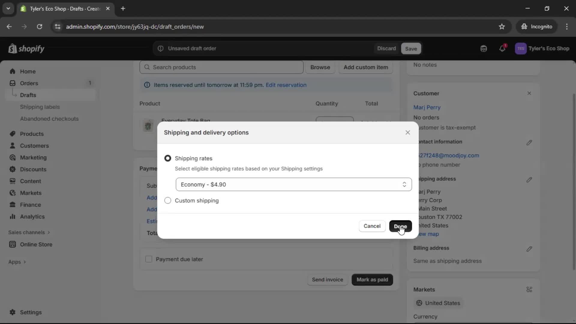 Creating a purchase order screenshot