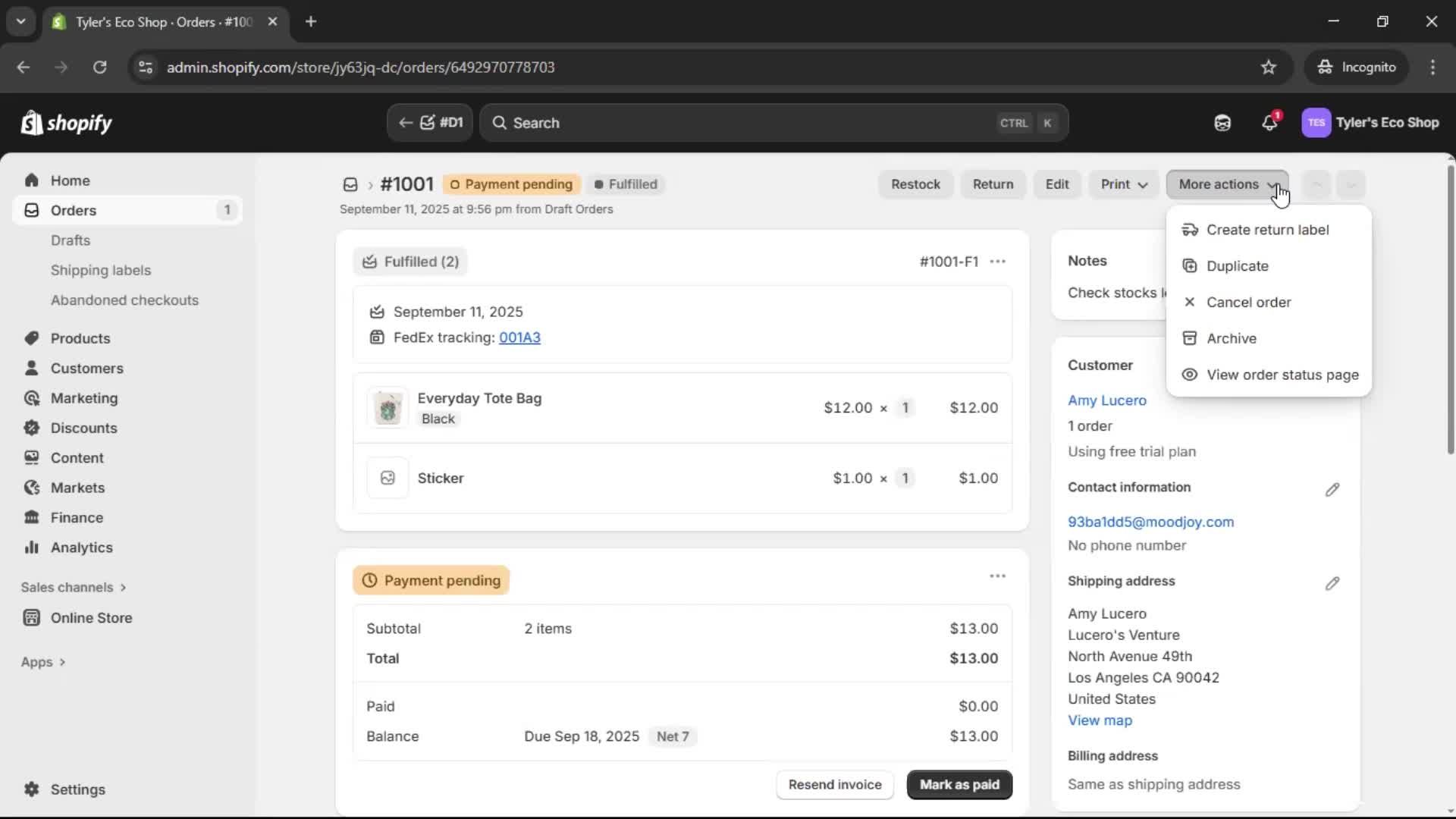 Creating a purchase order screenshot