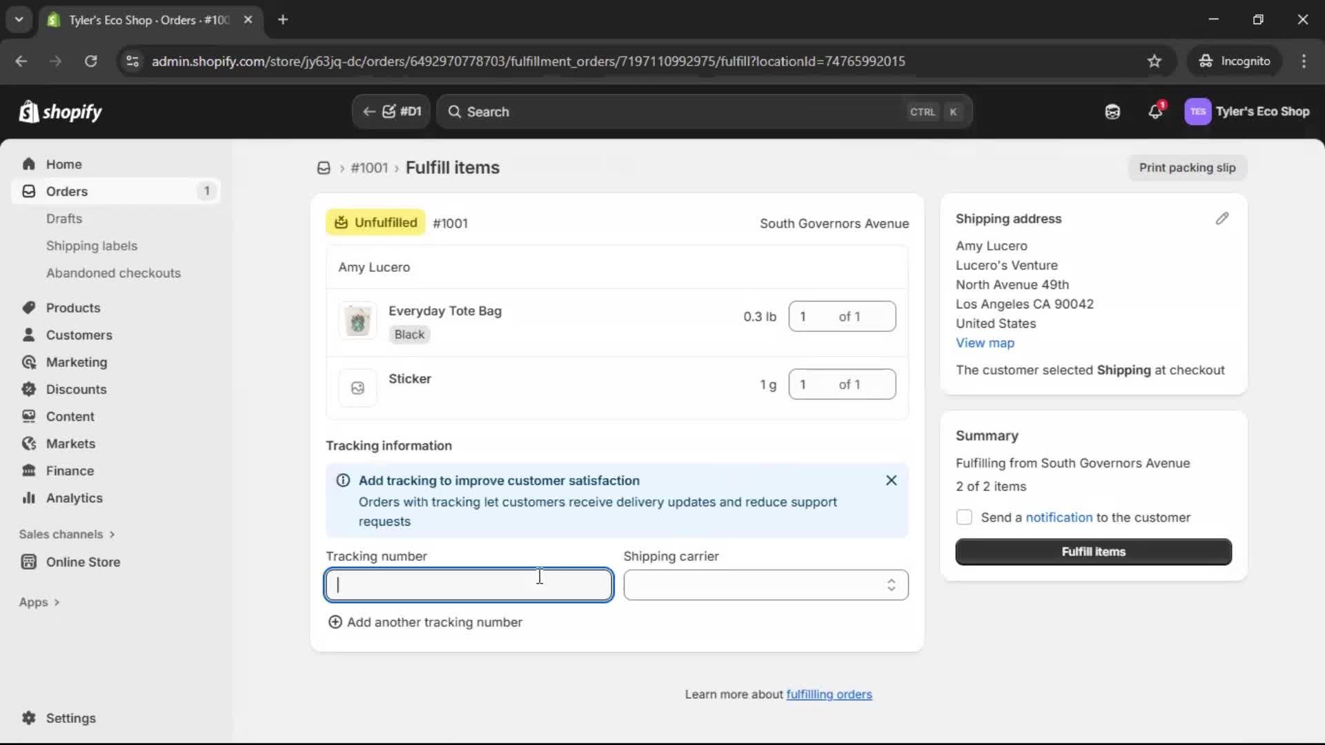Creating a purchase order screenshot