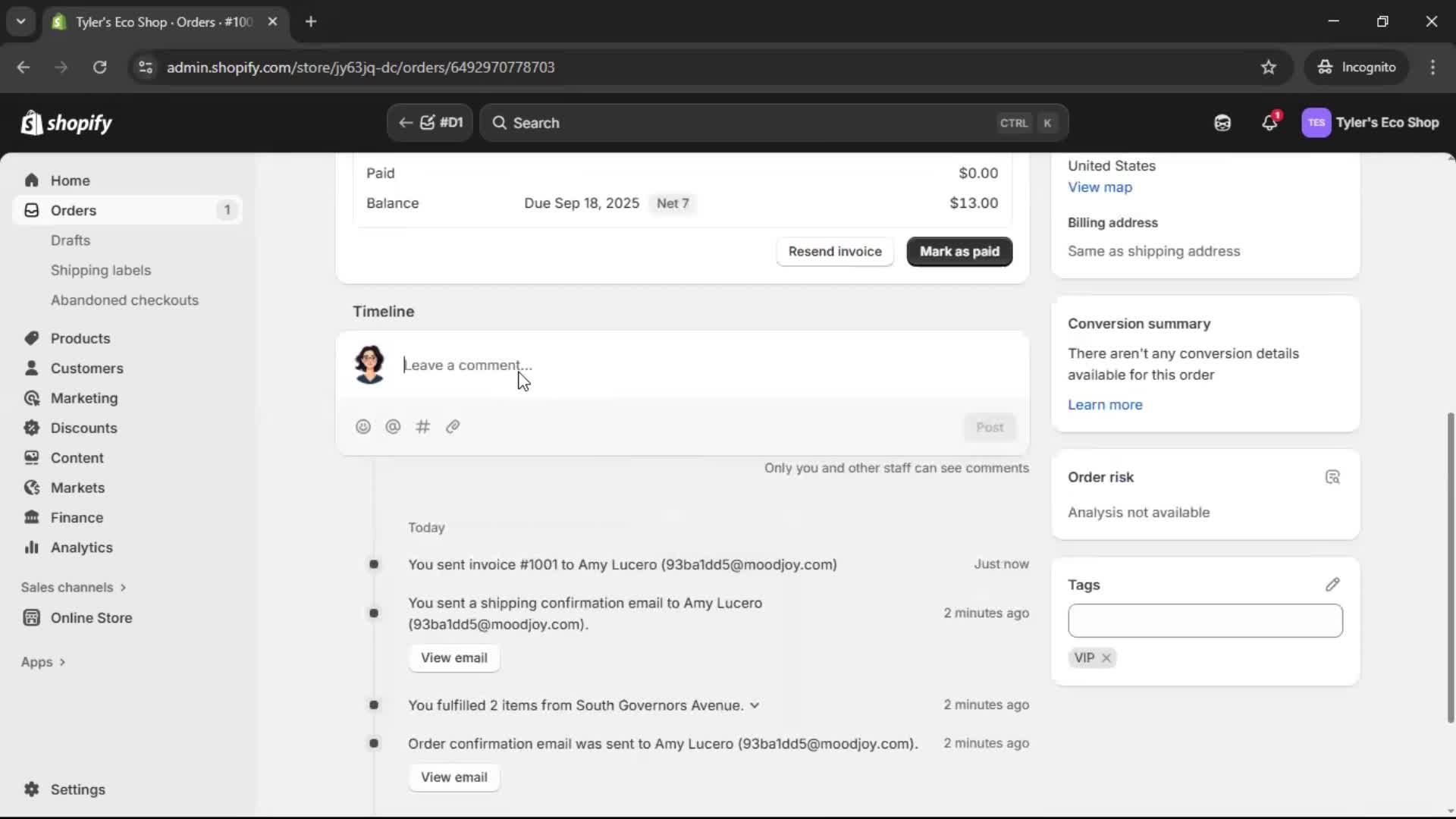 Creating a purchase order screenshot