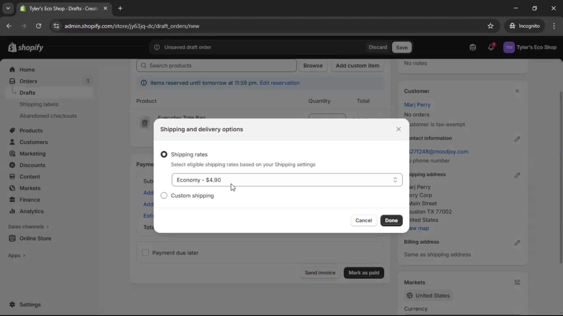 Creating a purchase order screenshot