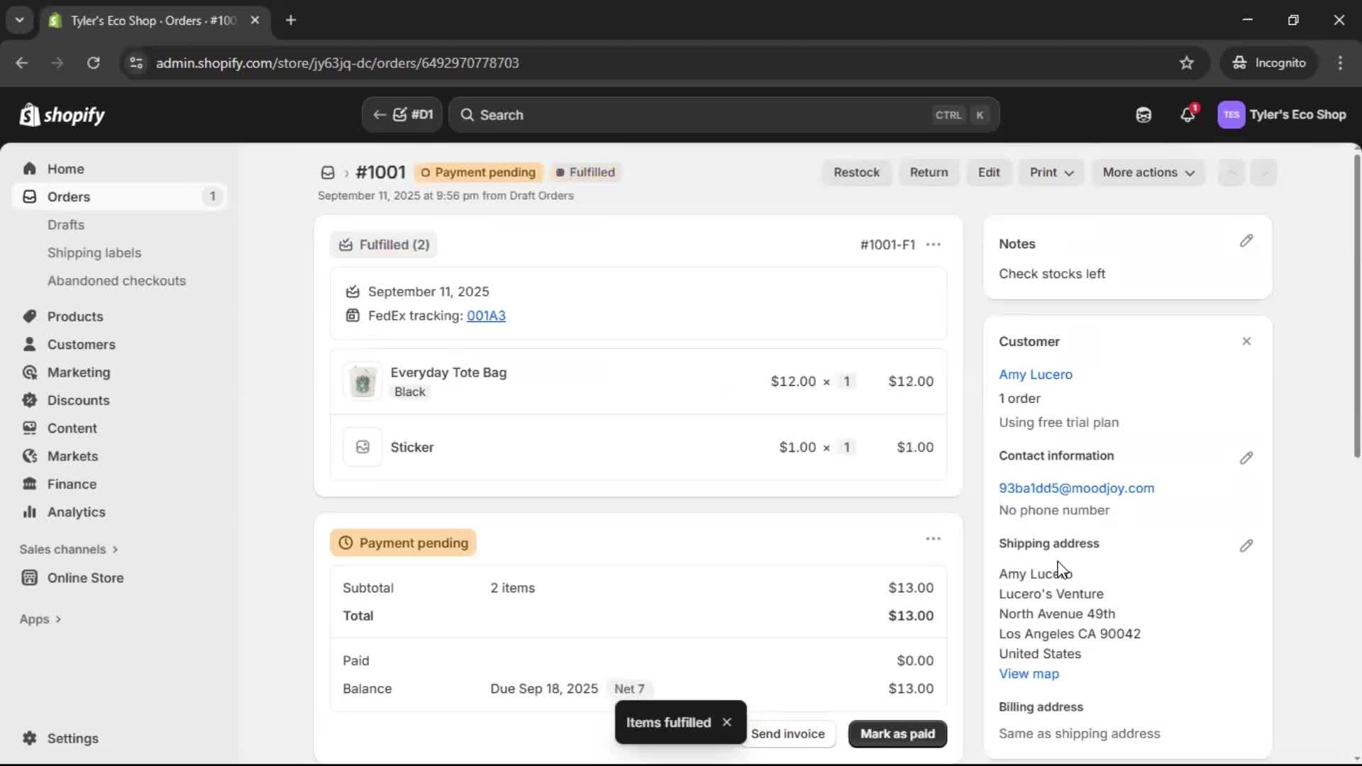 Creating a purchase order screenshot