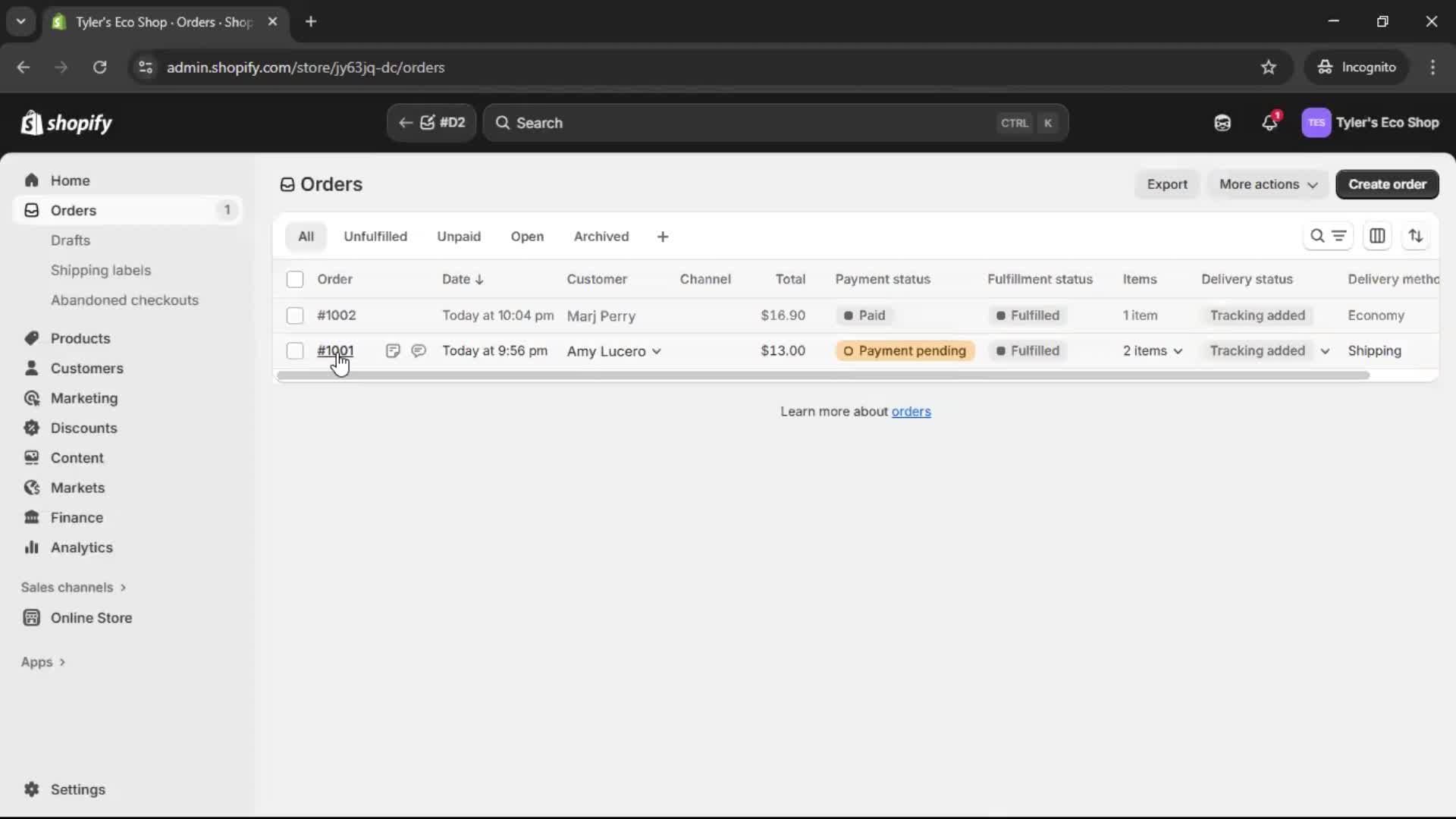 Creating a purchase order screenshot