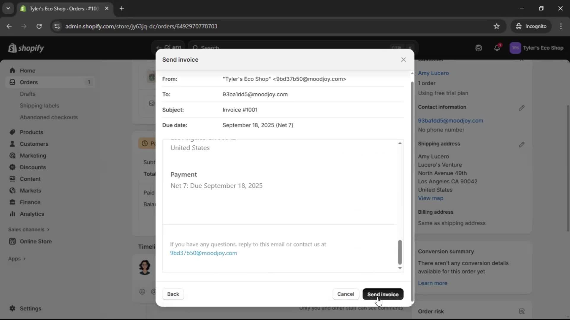 Creating a purchase order screenshot