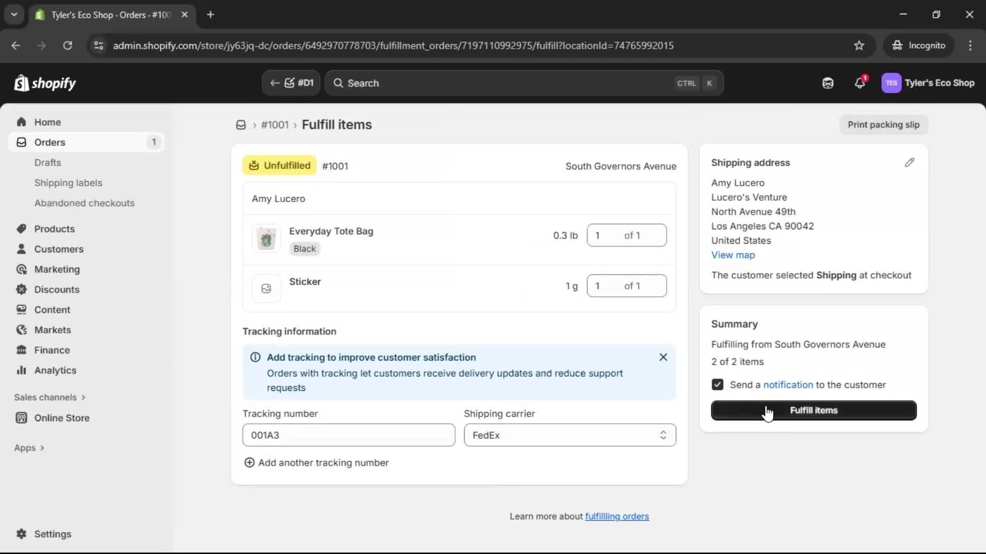 Creating a purchase order screenshot