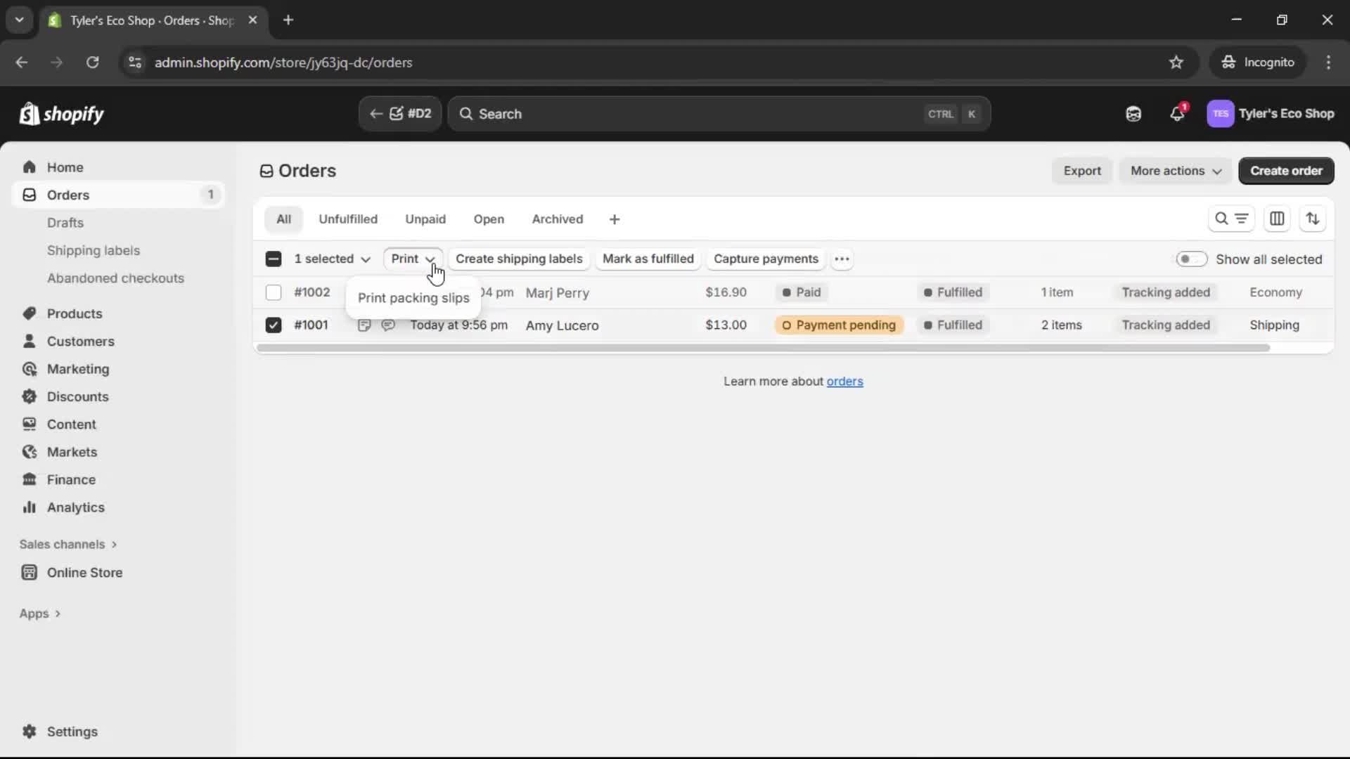 Creating a purchase order screenshot