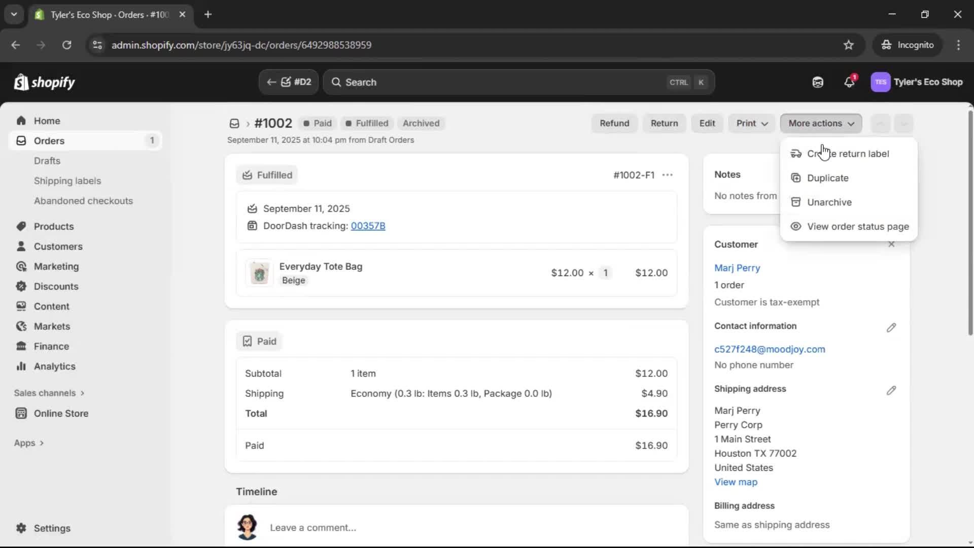 Creating a purchase order screenshot