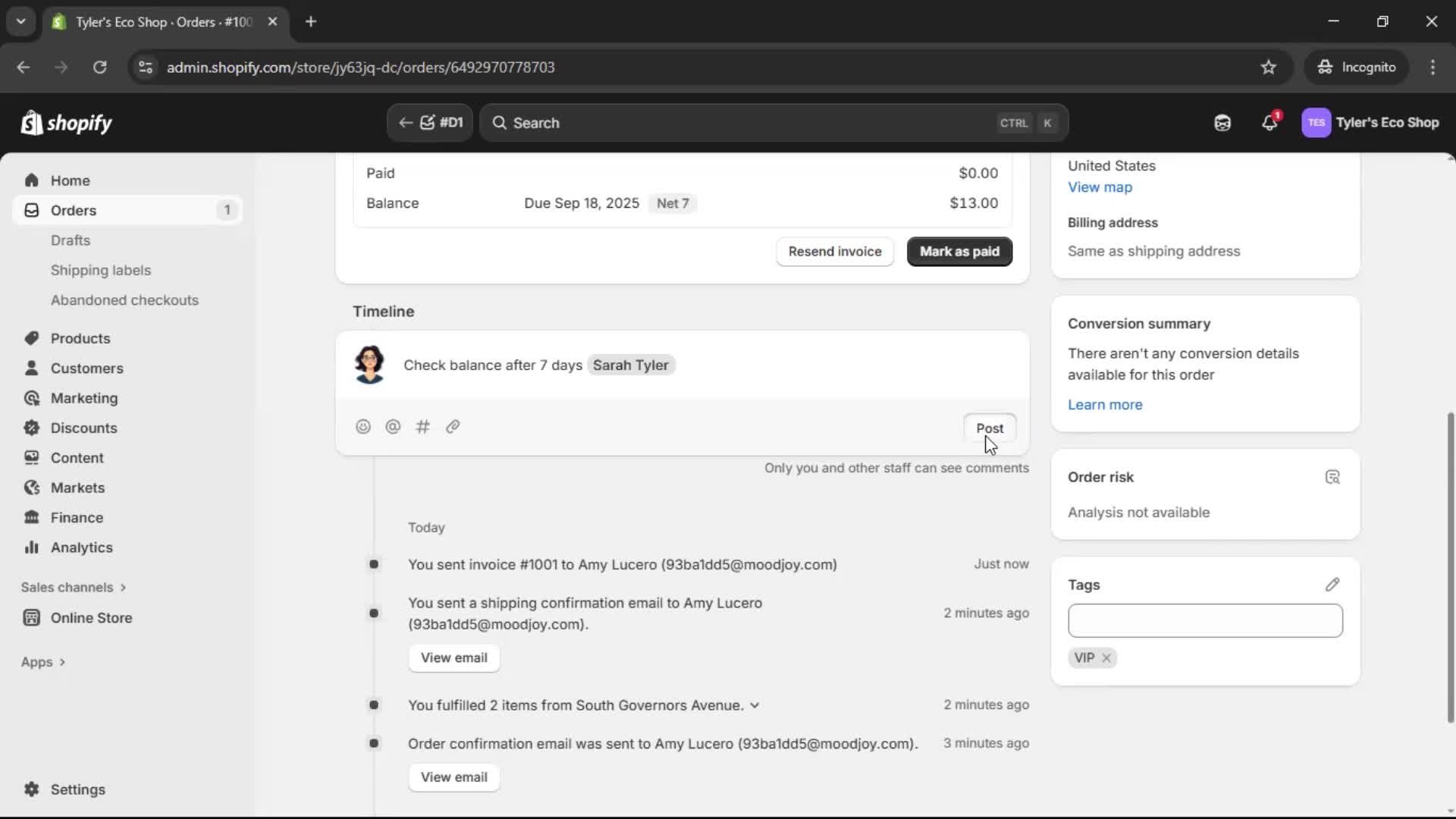 Creating a purchase order screenshot