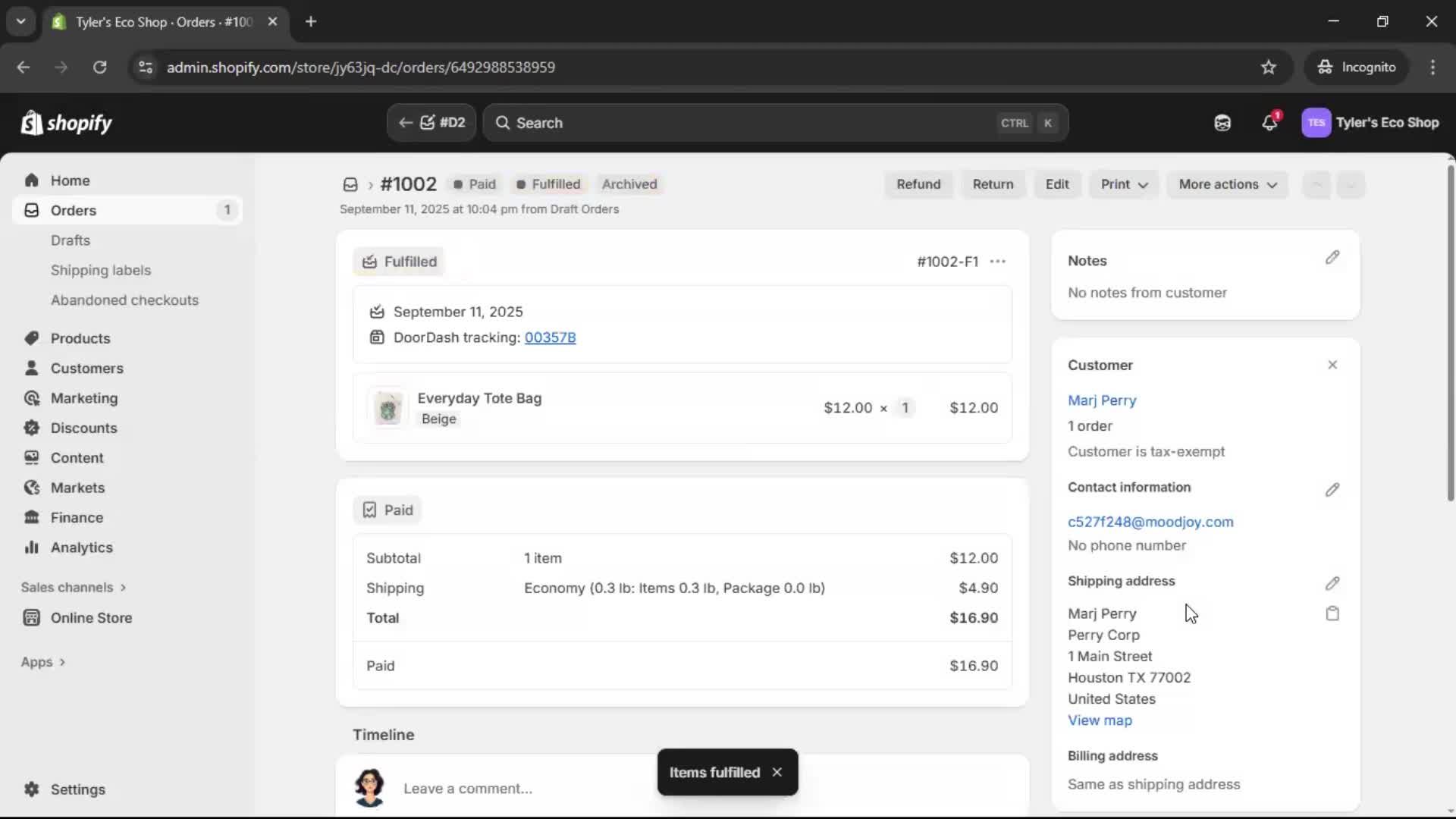 Creating a purchase order screenshot