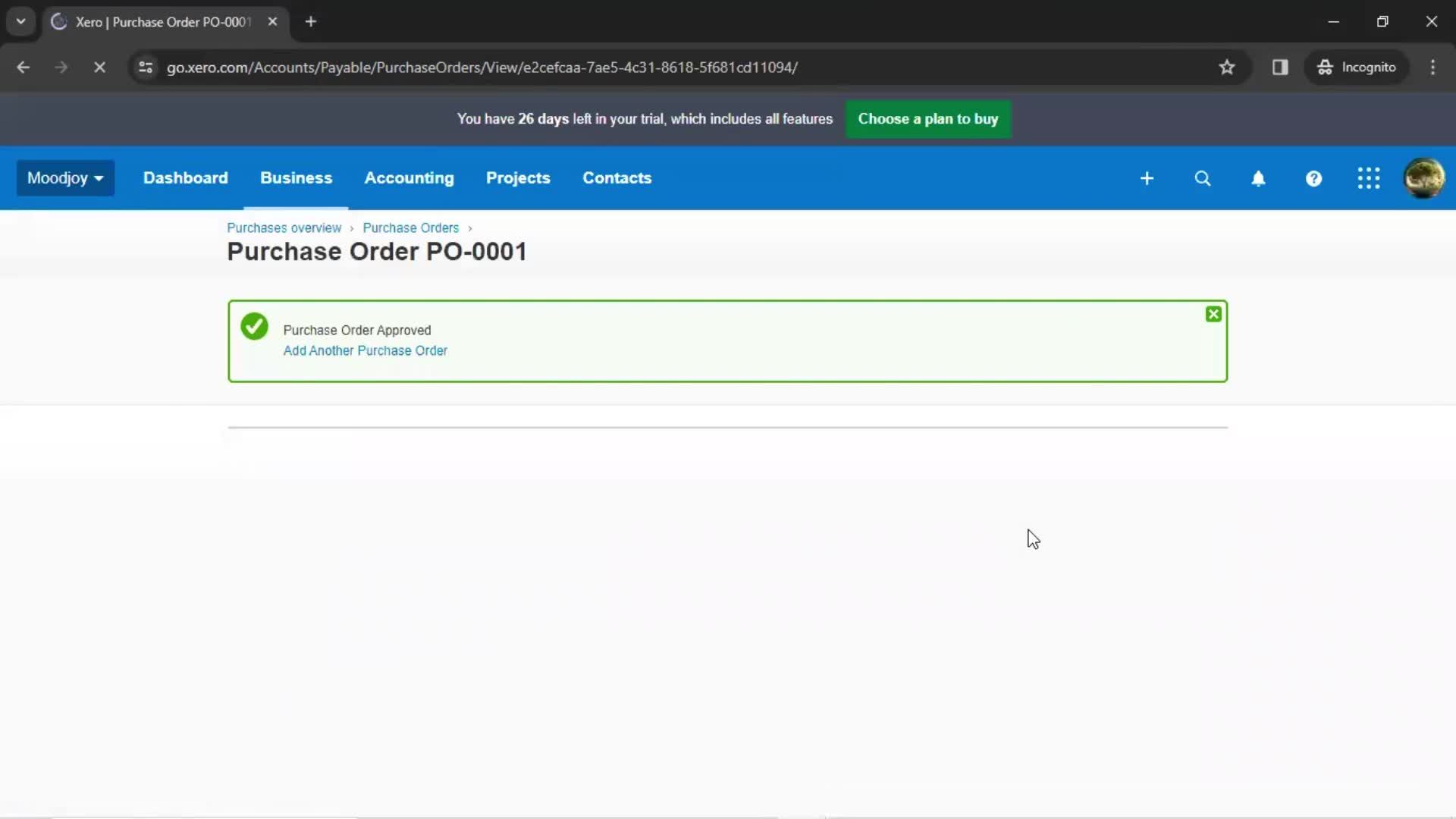 Creating a purchase order screenshot