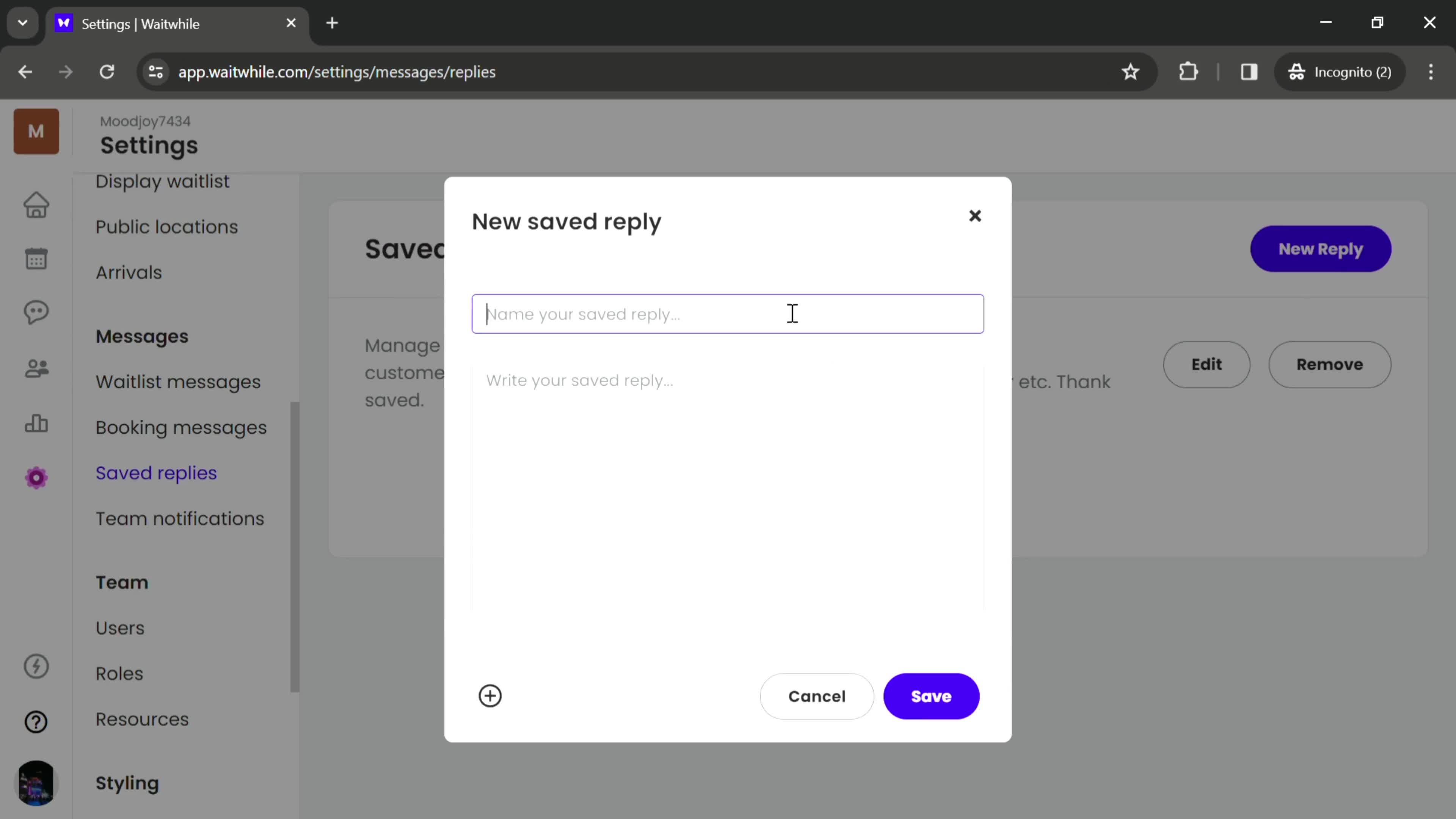 Creating saved messages screenshot