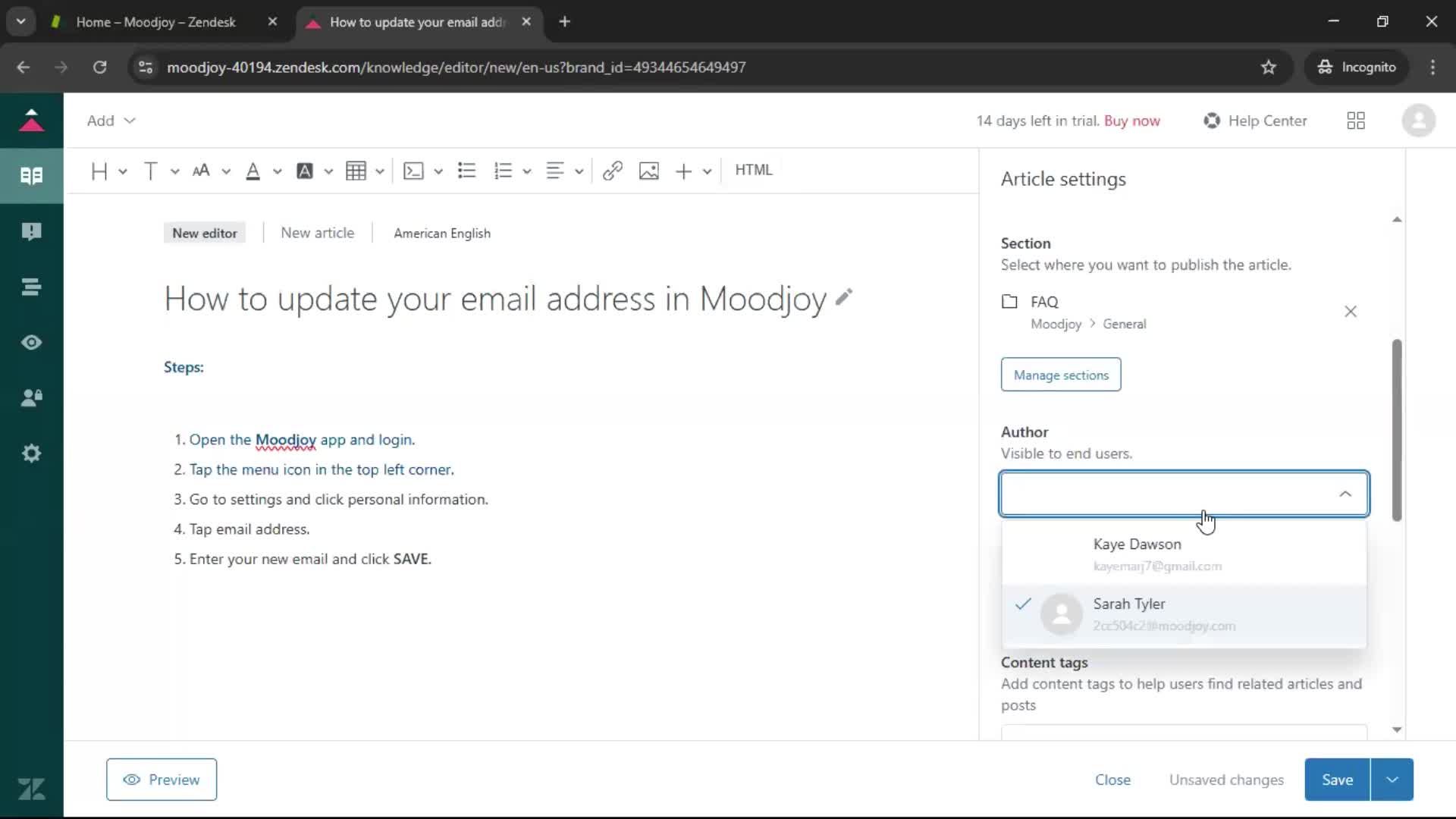 Creating a support article screenshot