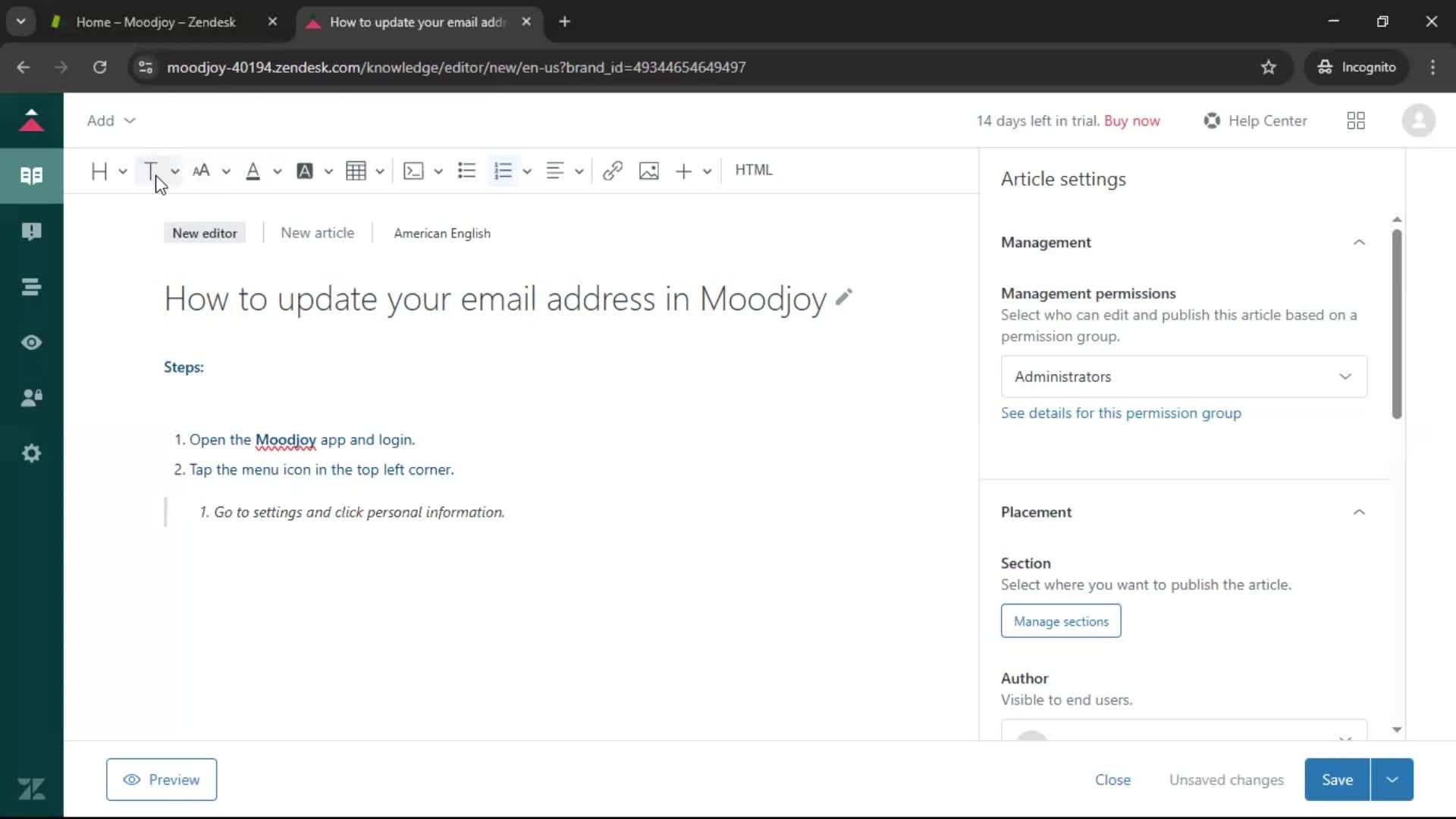Creating a support article screenshot