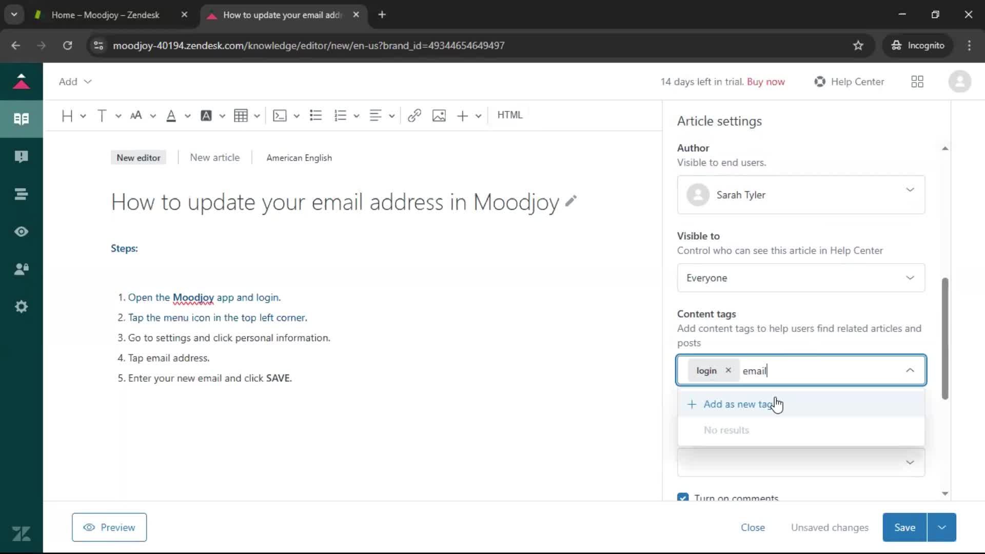 Creating a support article screenshot