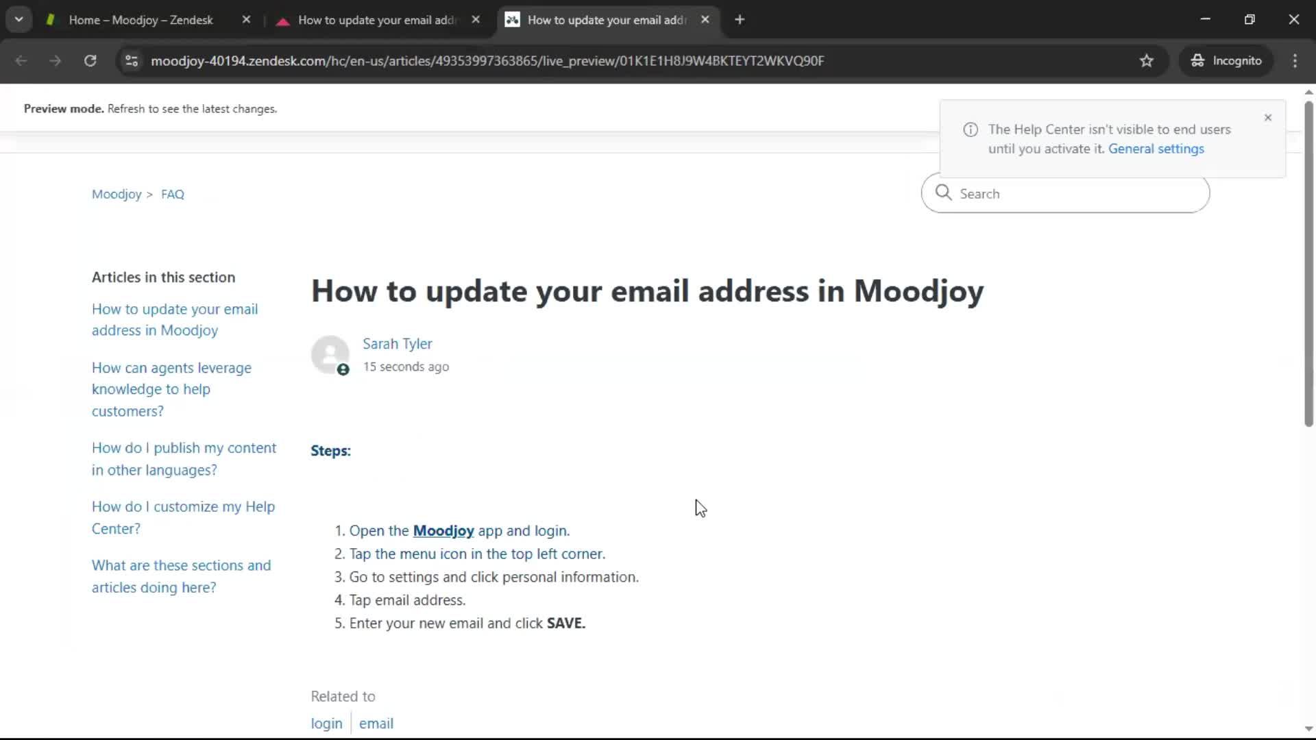 Creating a support article screenshot