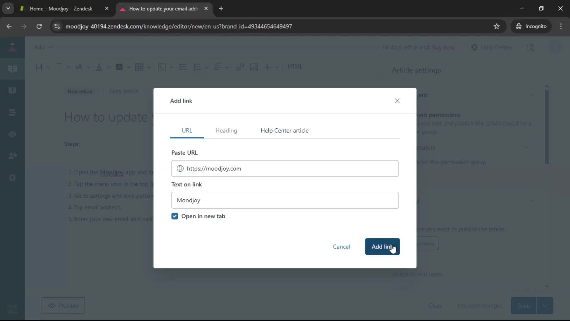 Creating a support article screenshot