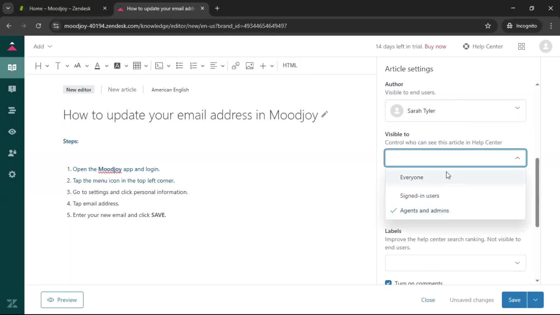 Creating a support article screenshot