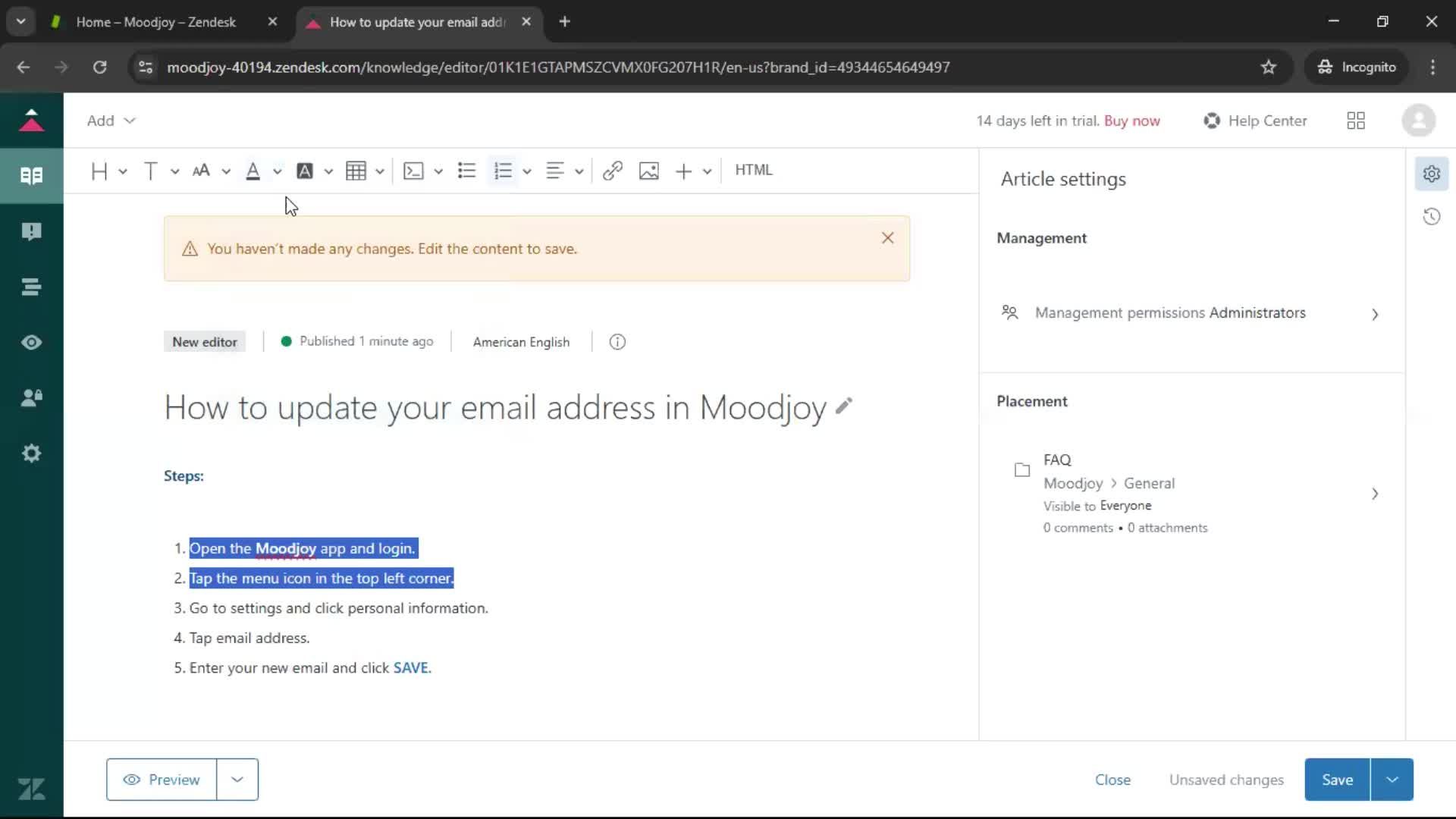 Creating a support article screenshot
