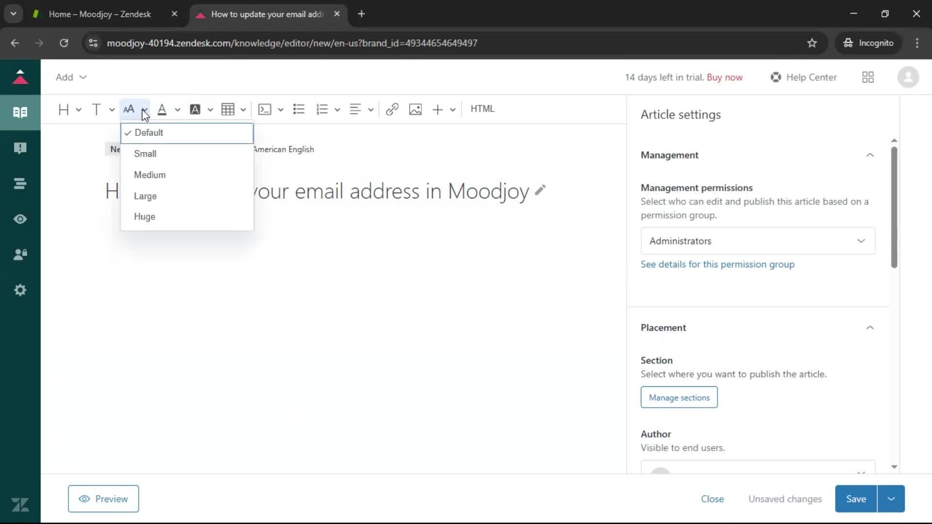Creating a support article screenshot