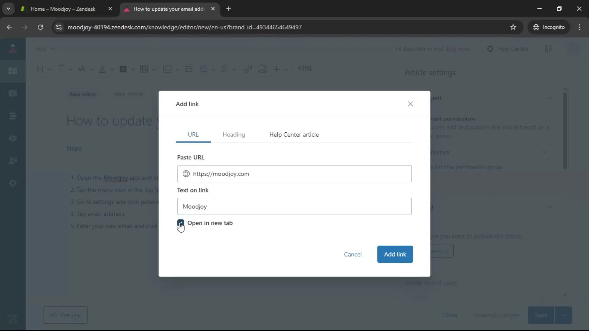 Creating a support article screenshot