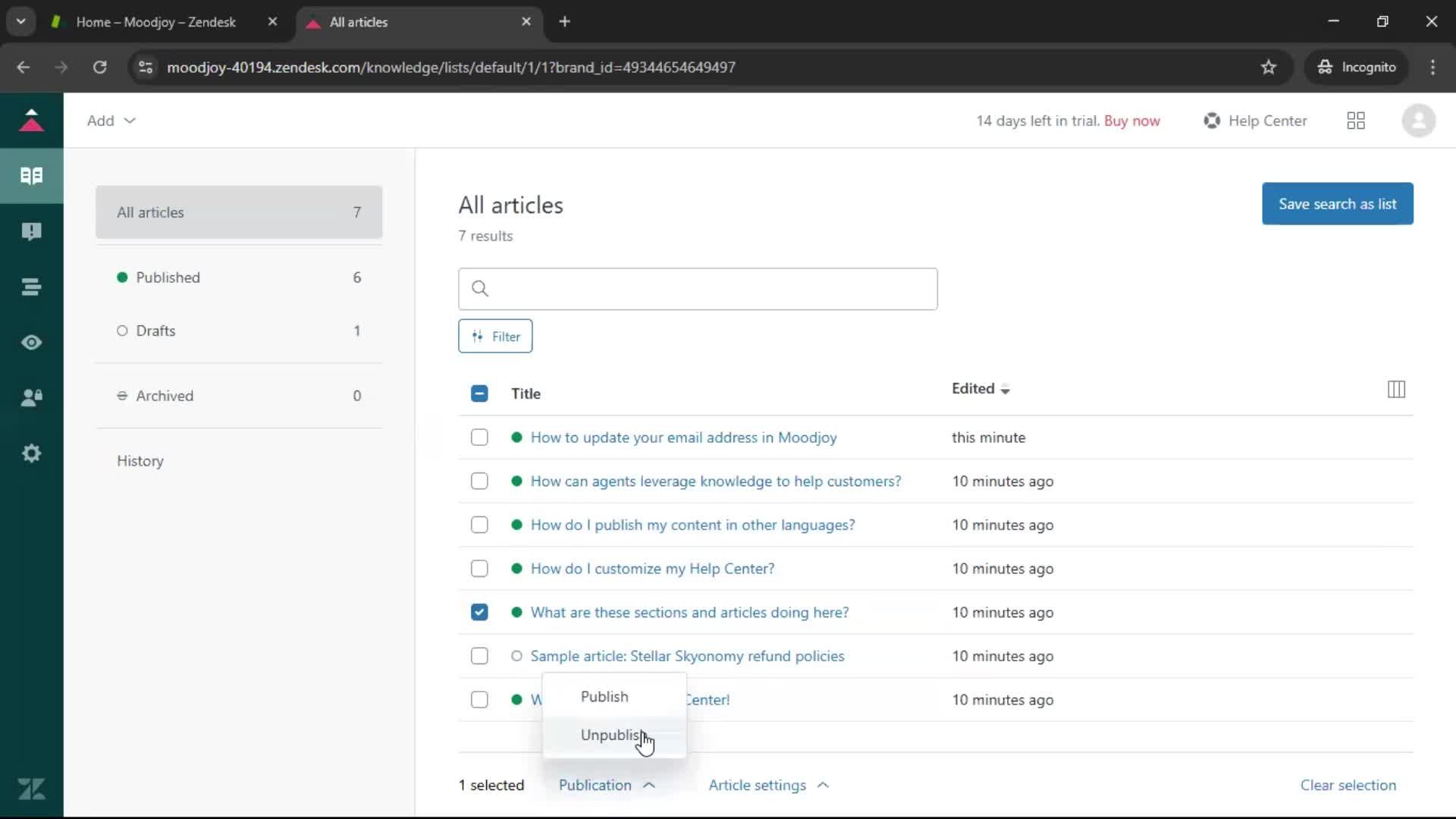 Creating a support article screenshot