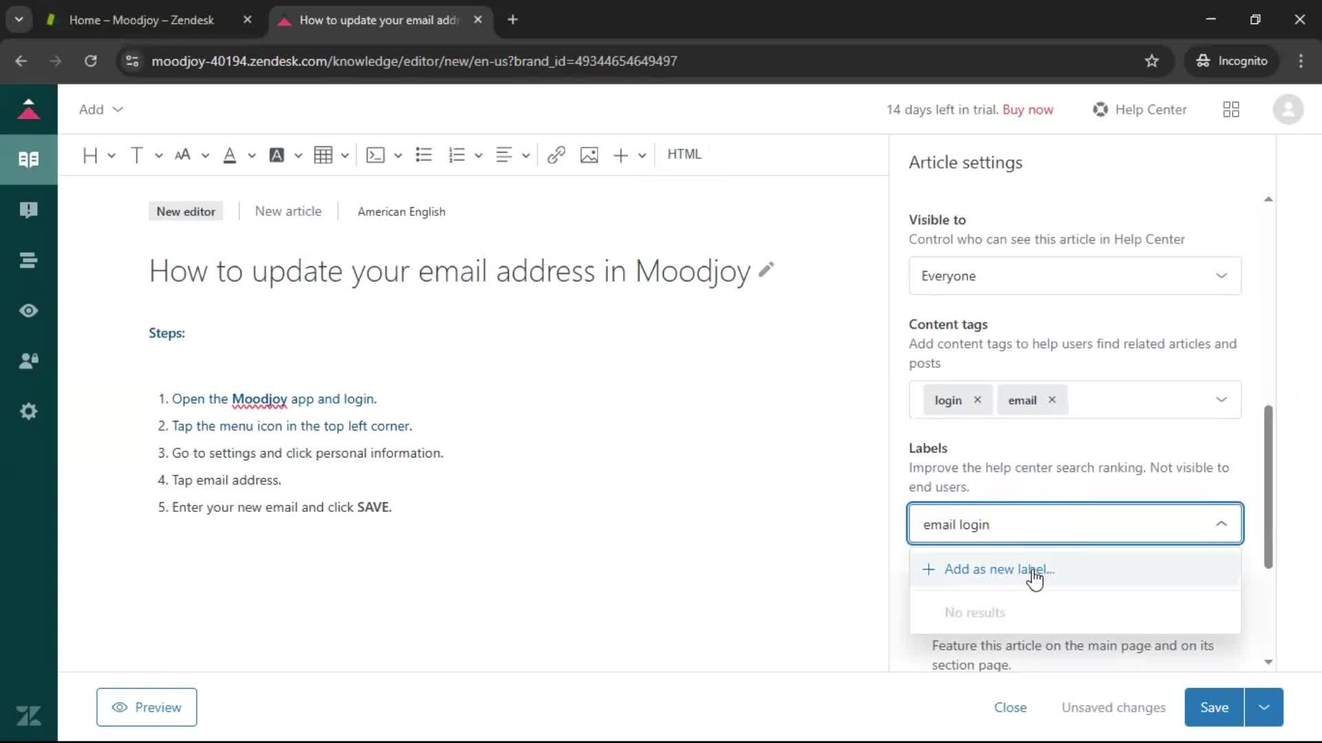 Creating a support article screenshot