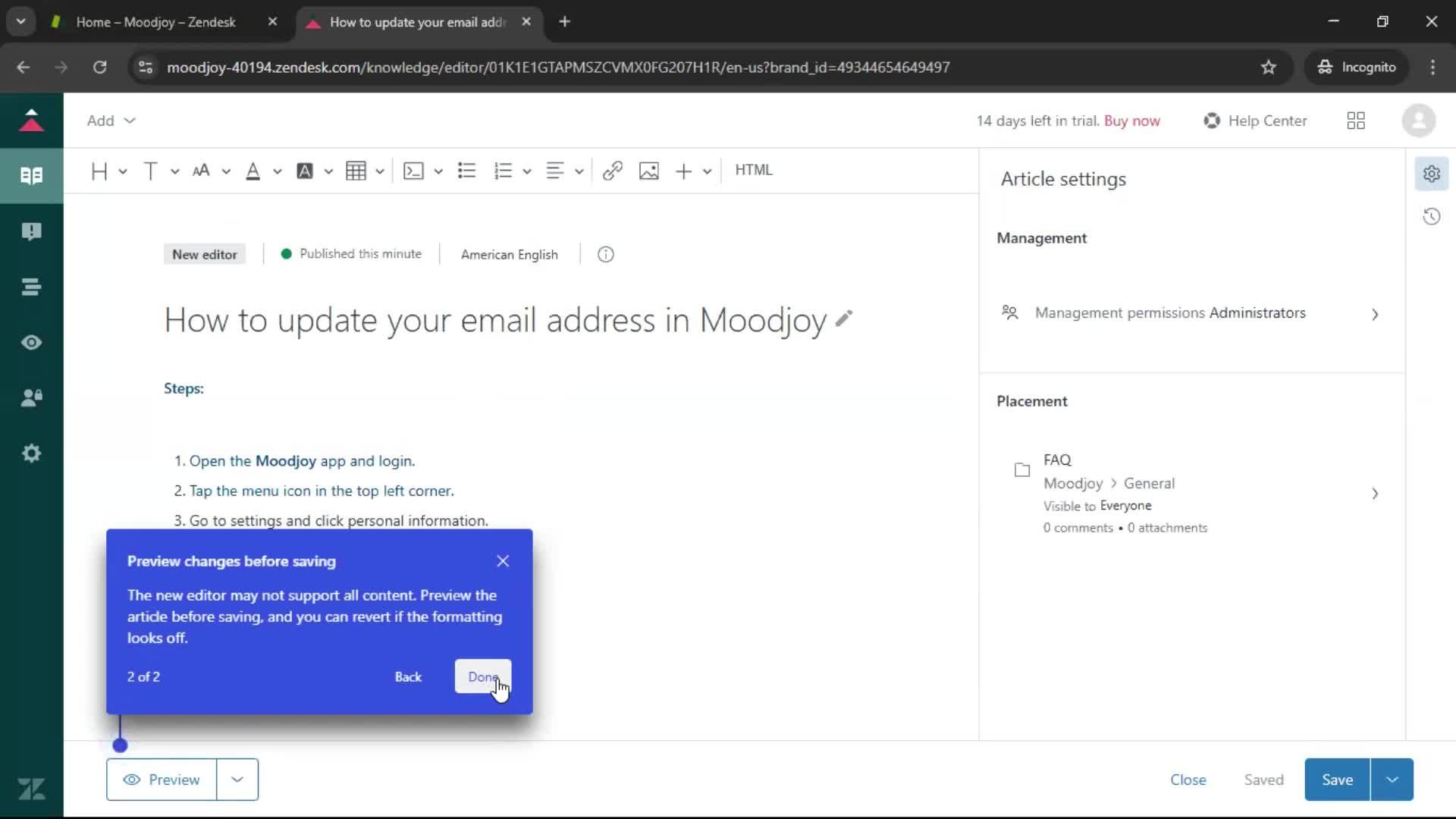 Creating a support article screenshot