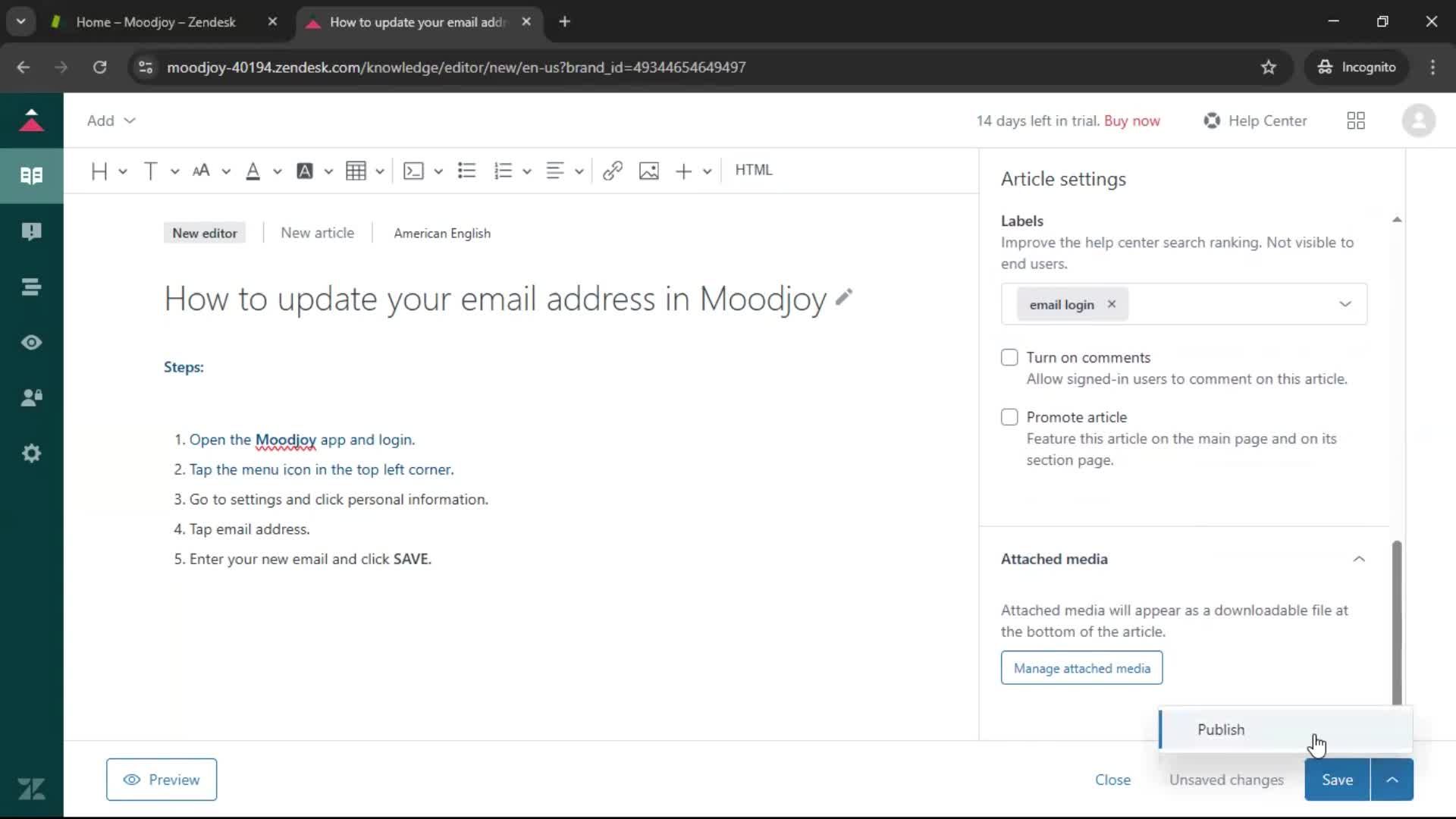 Creating a support article screenshot